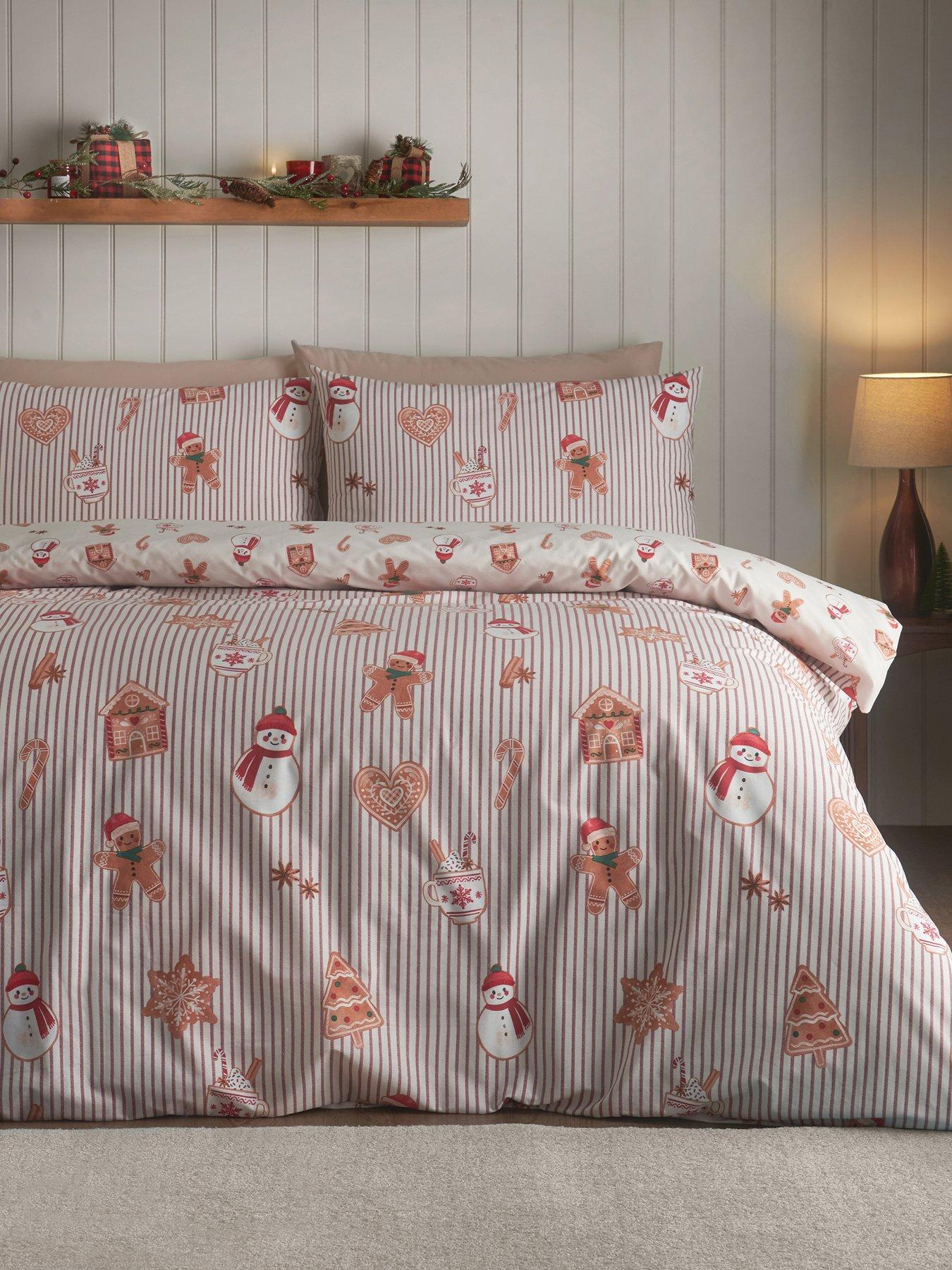 Catherine Lansfield Christmas Gingerbread Stripe Double Duvet Set Natural