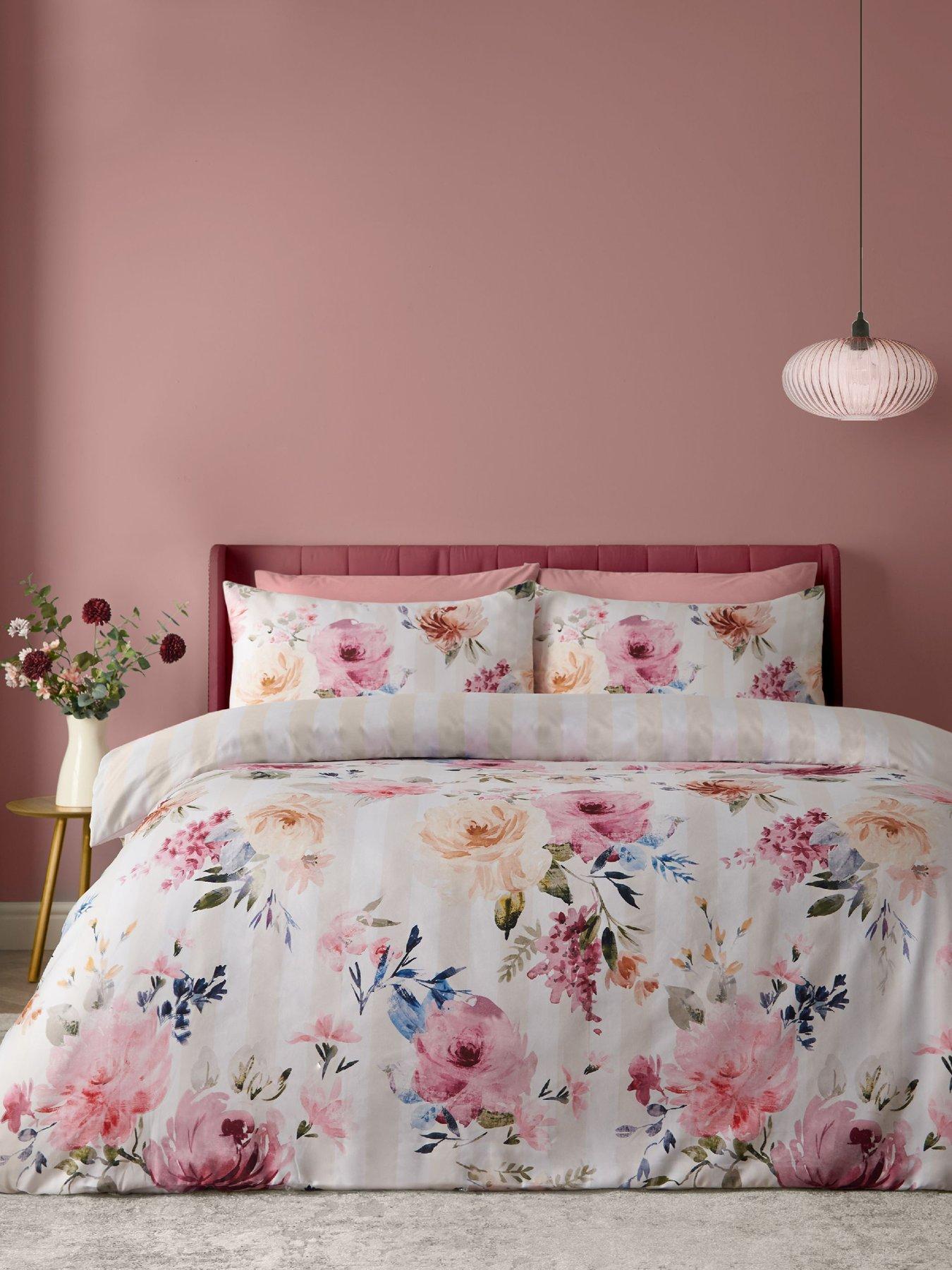 Catherine Lansfield Floral Stripe So Soft Double Duvet Cover Set Cream - Image 12
