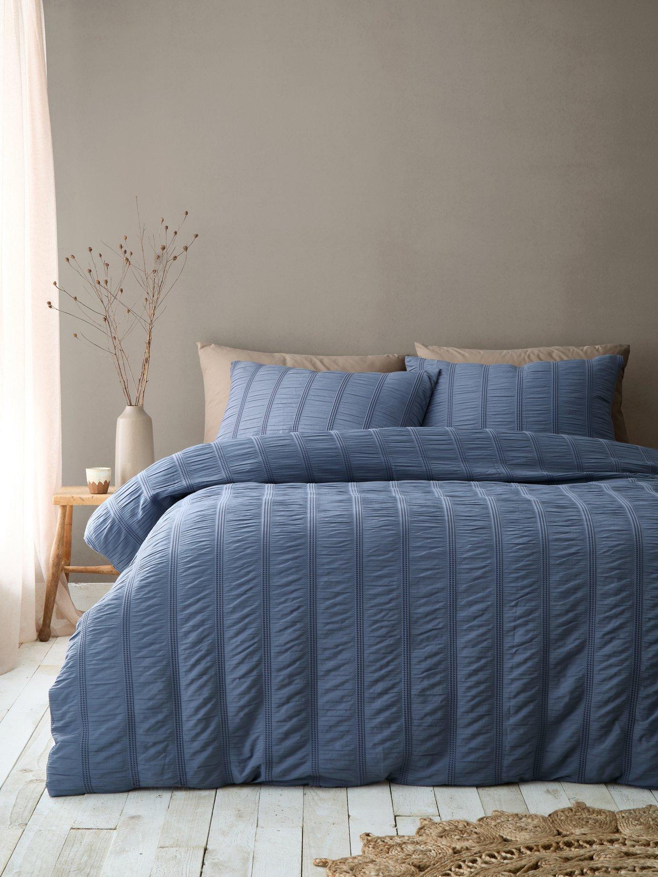 Rackhams Blue Waffle Seersucker Duvet Cover Set - Double - Image 6