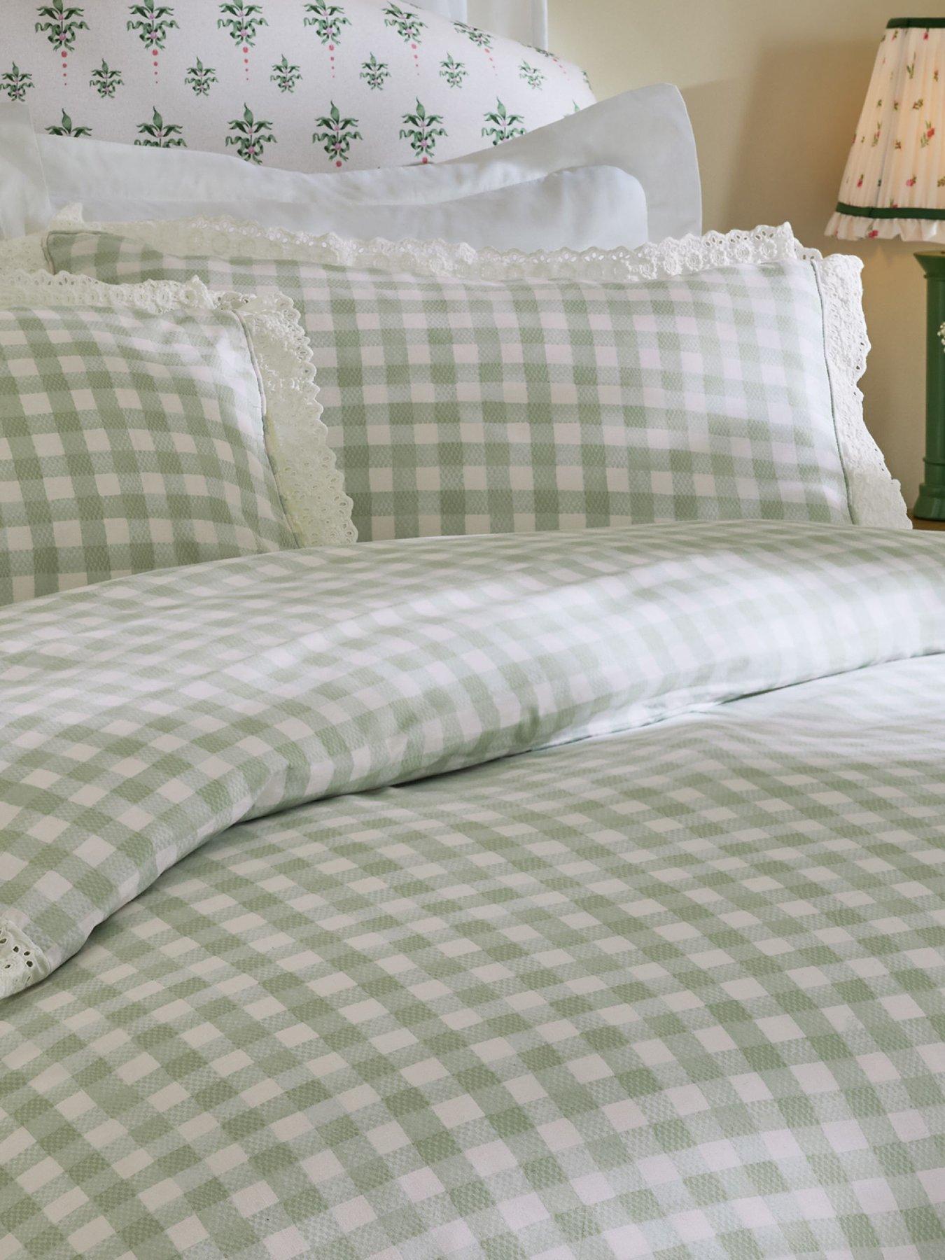 Cath Kidston  Painted Gingham Lace Cotton Duvet Cover Set - Green - Single - Image 6