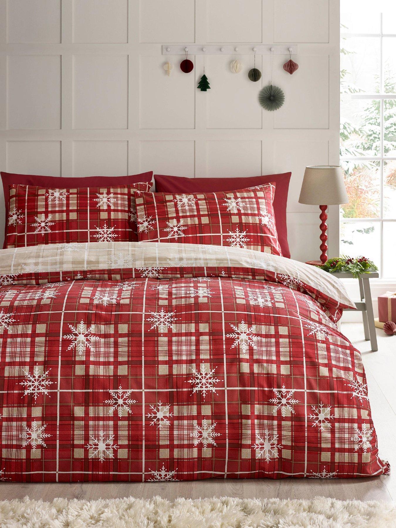 Catherine Lansfield Christmas Scandi Check Reversible Duvet Cover Set Red King - Image 8