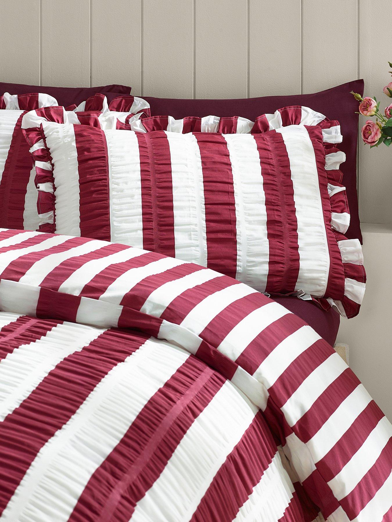 Catherine Lansfield Seersucker Frill Stripe Duvet Cover Set
