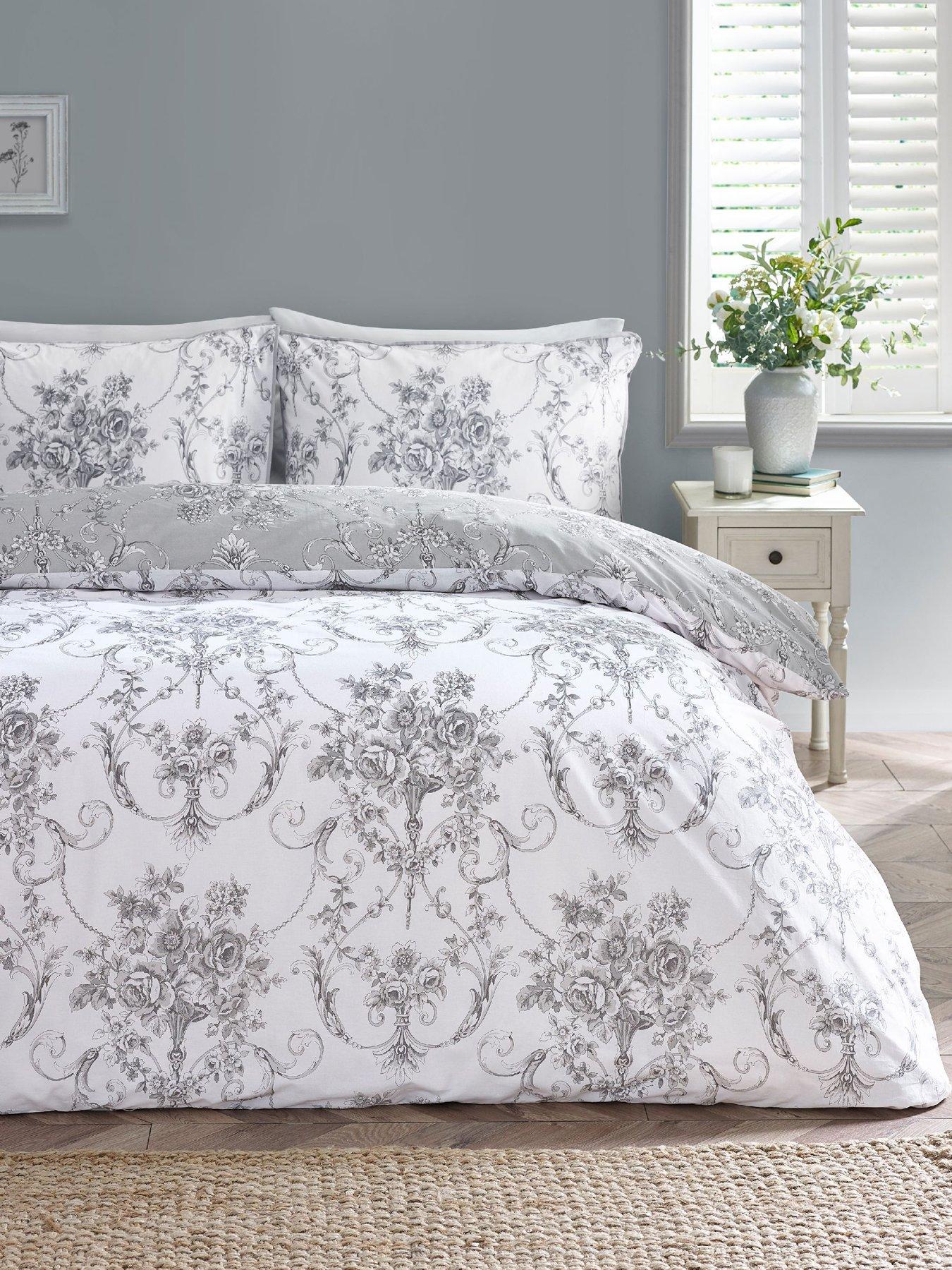 Catherine Lansfield Grey Antoinette Damask Reversible Duvet Cover Set - Double - Image 4