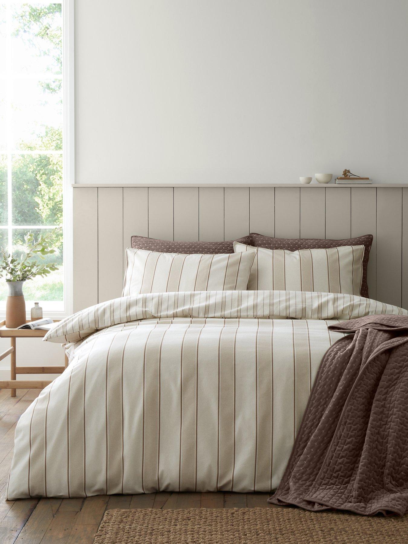 Bianca Unisex Natural Regal Stripe Brushed Cotton Bed Set - Image 7