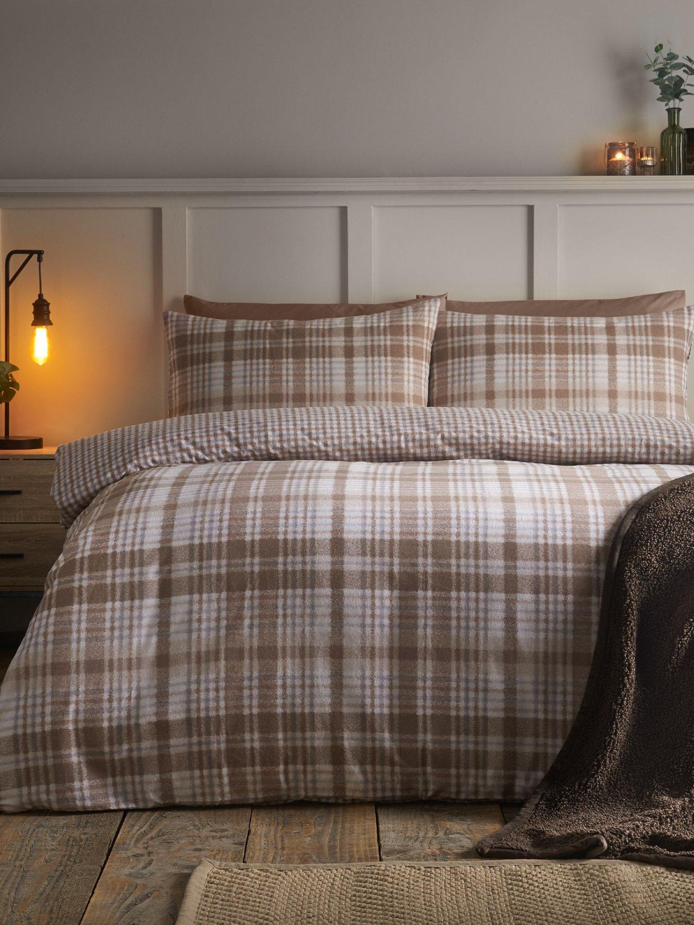 Image 1 of 6 of Catherine Lansfield Brushed Hamish Check Duvet Set Natural
