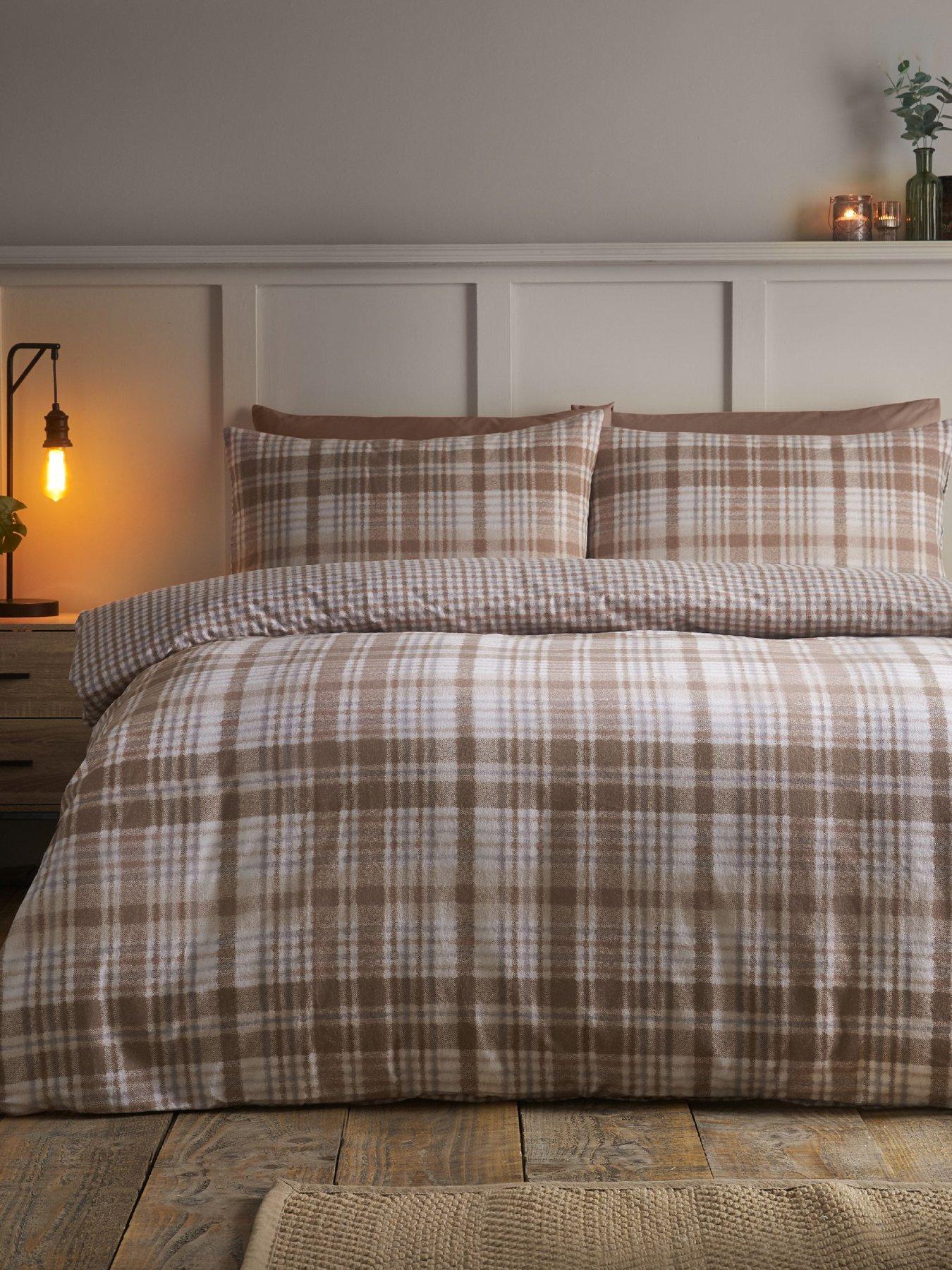 Image 3 of 6 of Catherine Lansfield Brushed Hamish Check Duvet Set Natural
