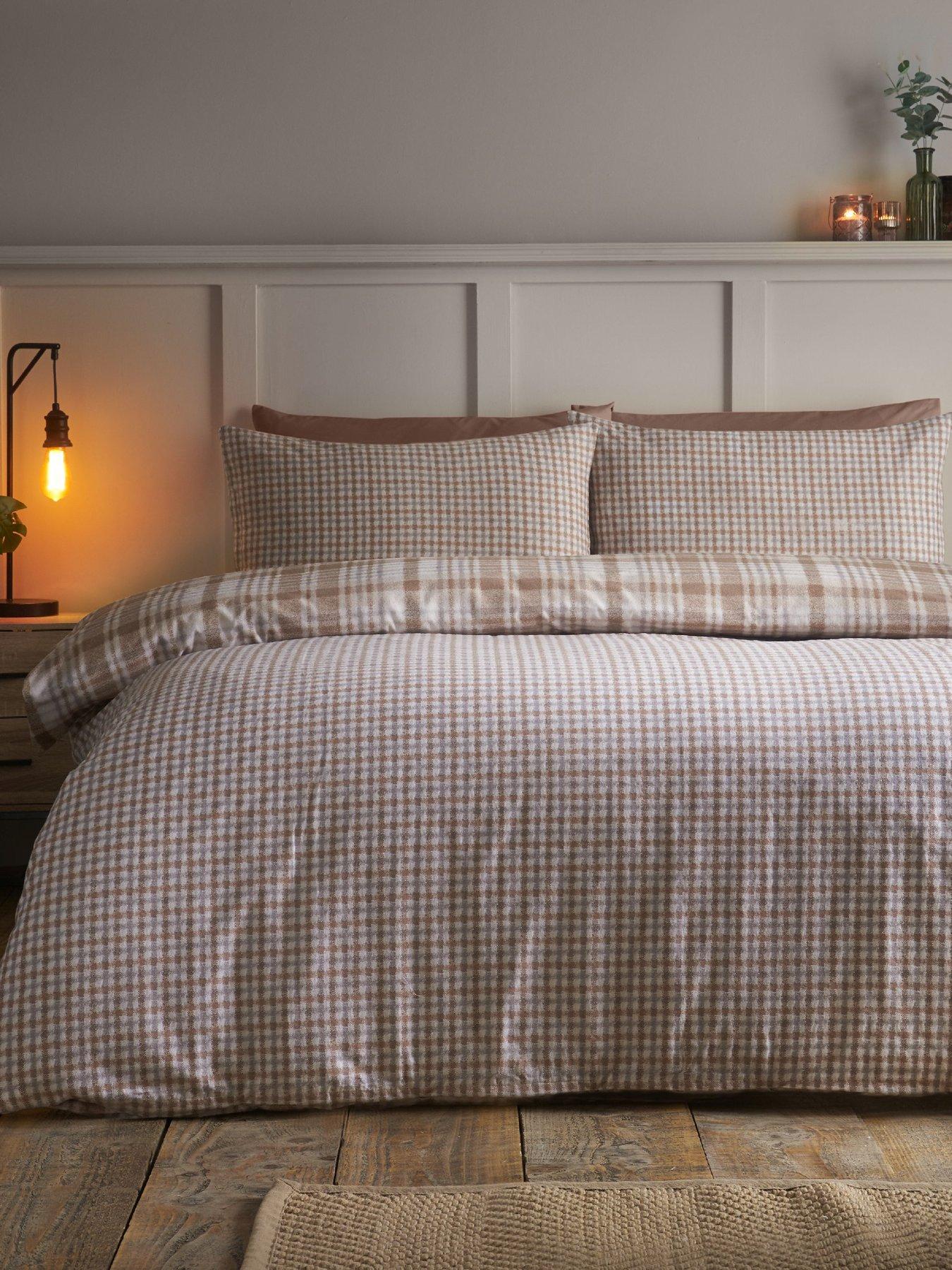 Image 4 of 6 of Catherine Lansfield Brushed Hamish Check Duvet Set Natural