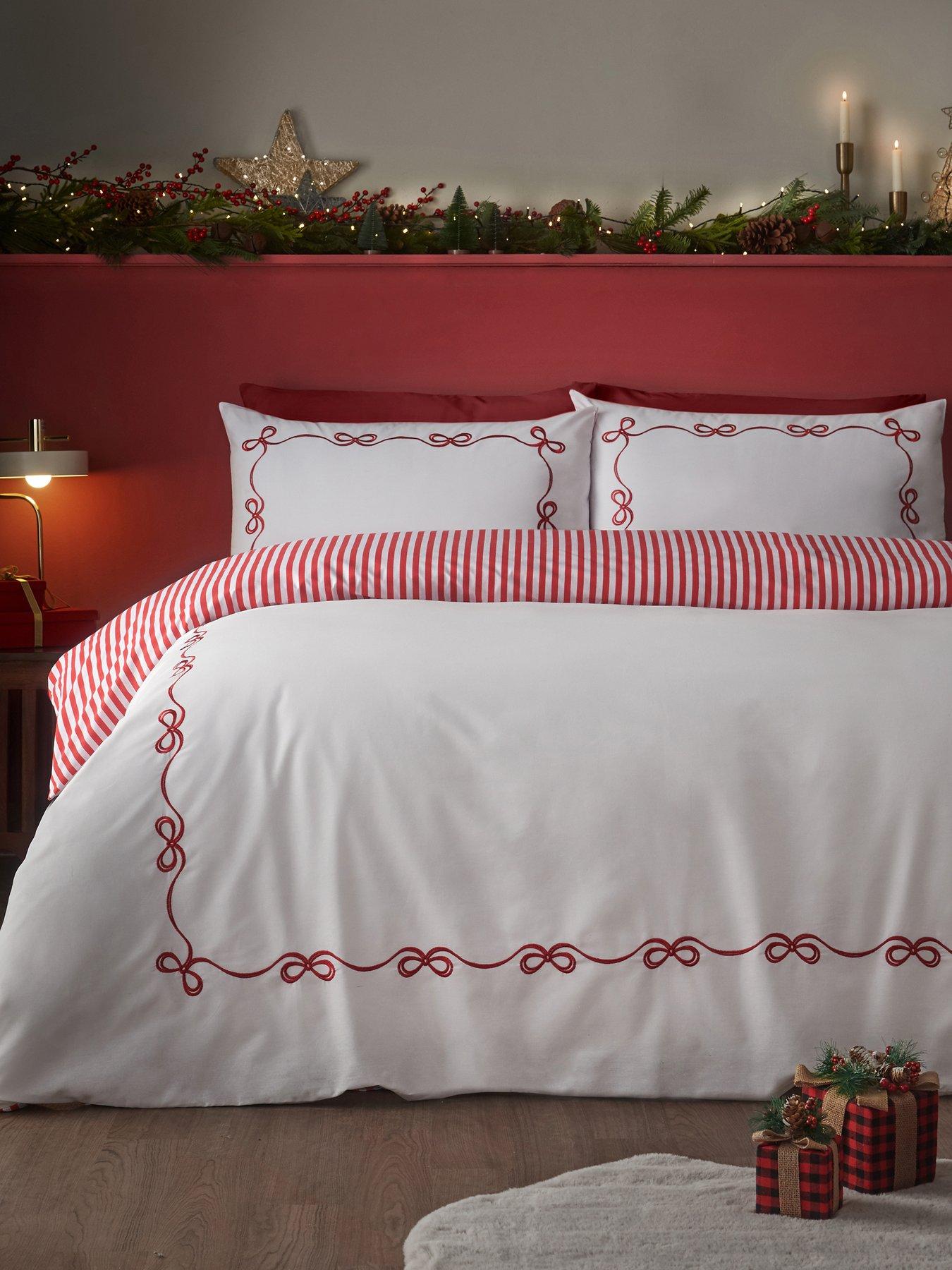 Catherine Lansfield White/Red Bow Embroidery Duvet Cover Set / - Double - Image 12
