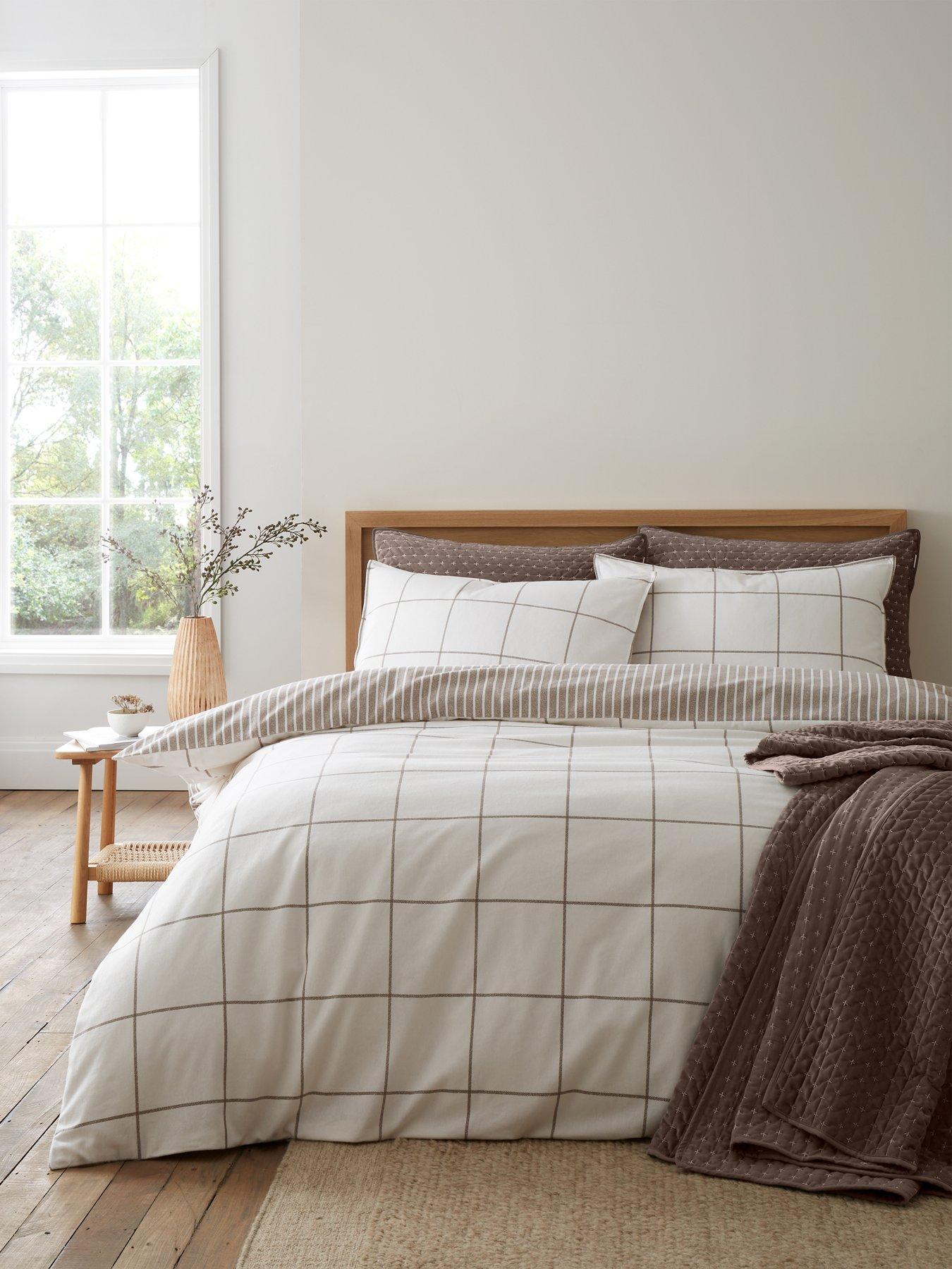 Bianca Brushed Regal Check Cotton Duvet Cover Set Brown Super King - Image 7
