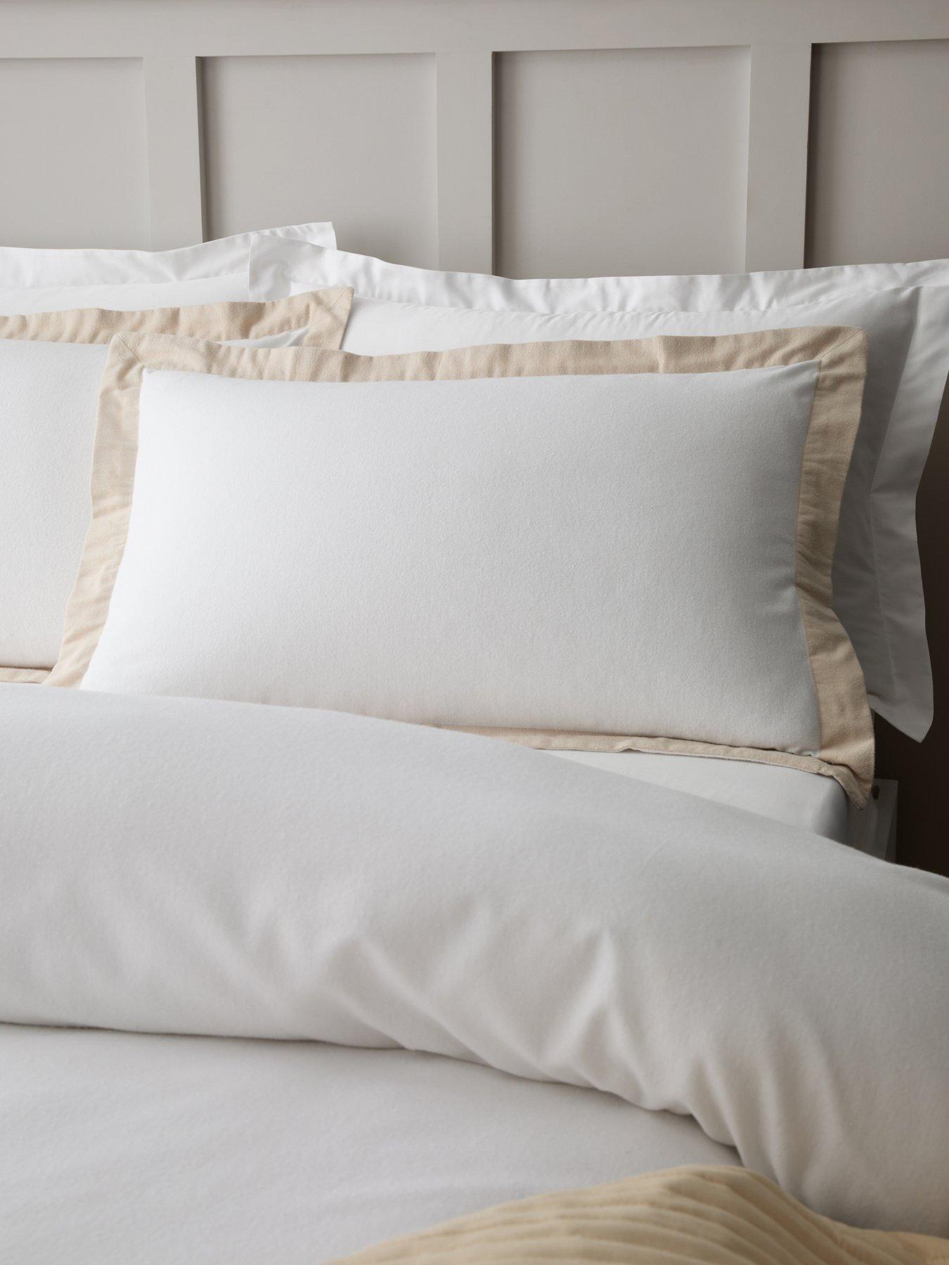 Bianca  Brushed Tailo Cotton Duvet Cover Set - White / Natural - Super King - Image 7