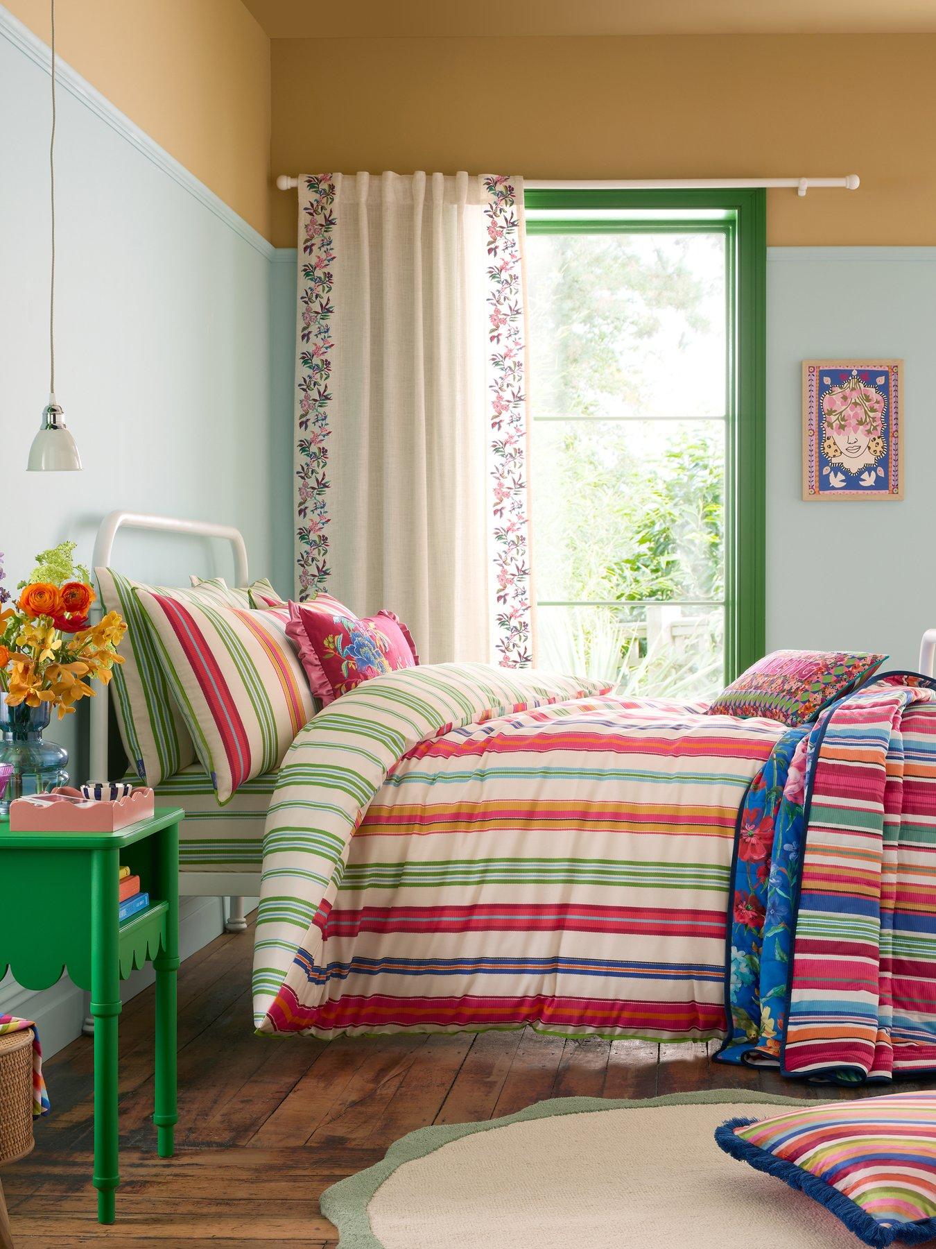 B&Q - Sophie Stripe 100% Cotton Reversible Super King Duvet Cover Set Bright - Image 5