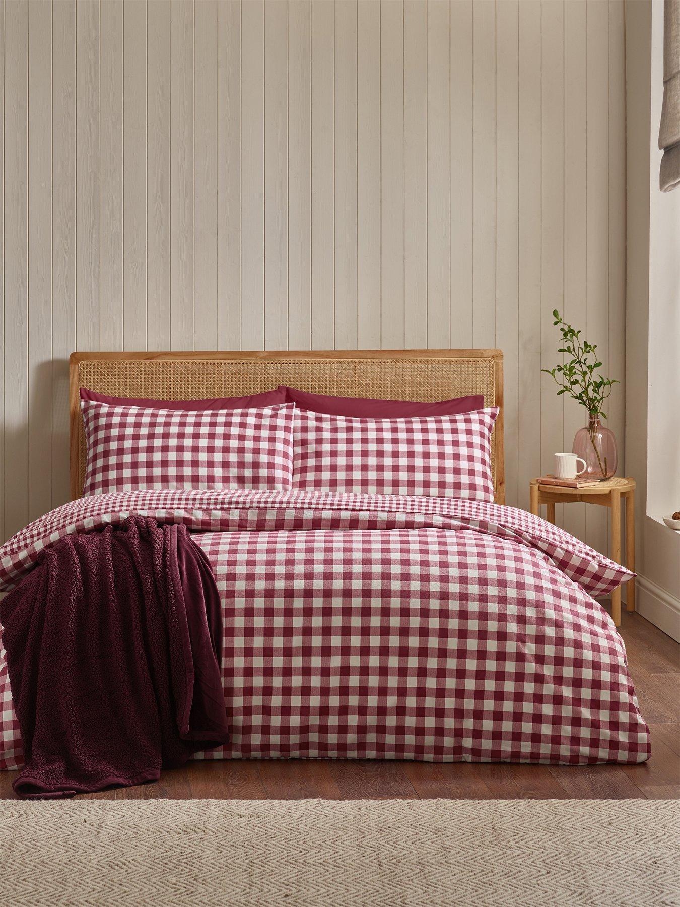 Image 1 of 5 of Catherine Lansfield 100% Brushed Cotton Gingham Check Duvet Set Burgundy