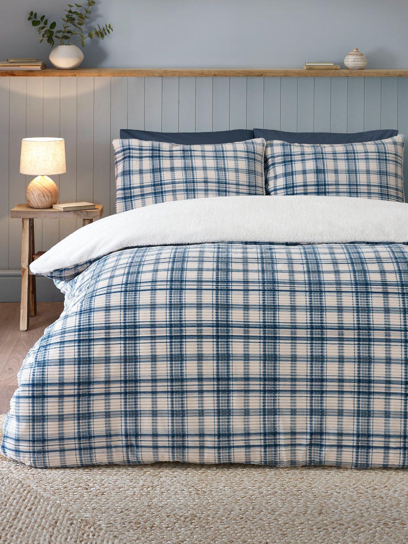 Catherine Lansfield Blue Cosy Ribbed Check Fleece Duvet Cover Set - Image 5