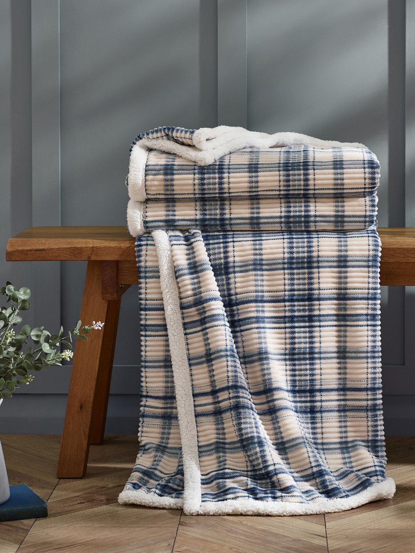 Catherine Lansfield Unisex Blue Cosy Ribbed Check 130X170cm Blanket Throw In | Size: 130Cm X 170Cm - Image 11