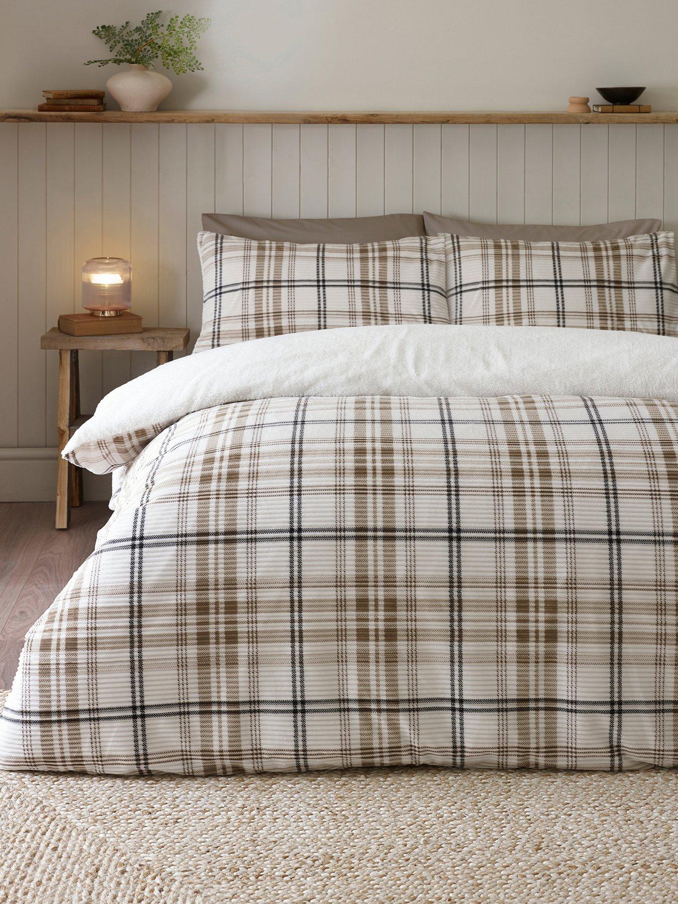 Rackhams Cosy Ribbed Check Duvet Cover Set Natural - Double - Natural - Image 5