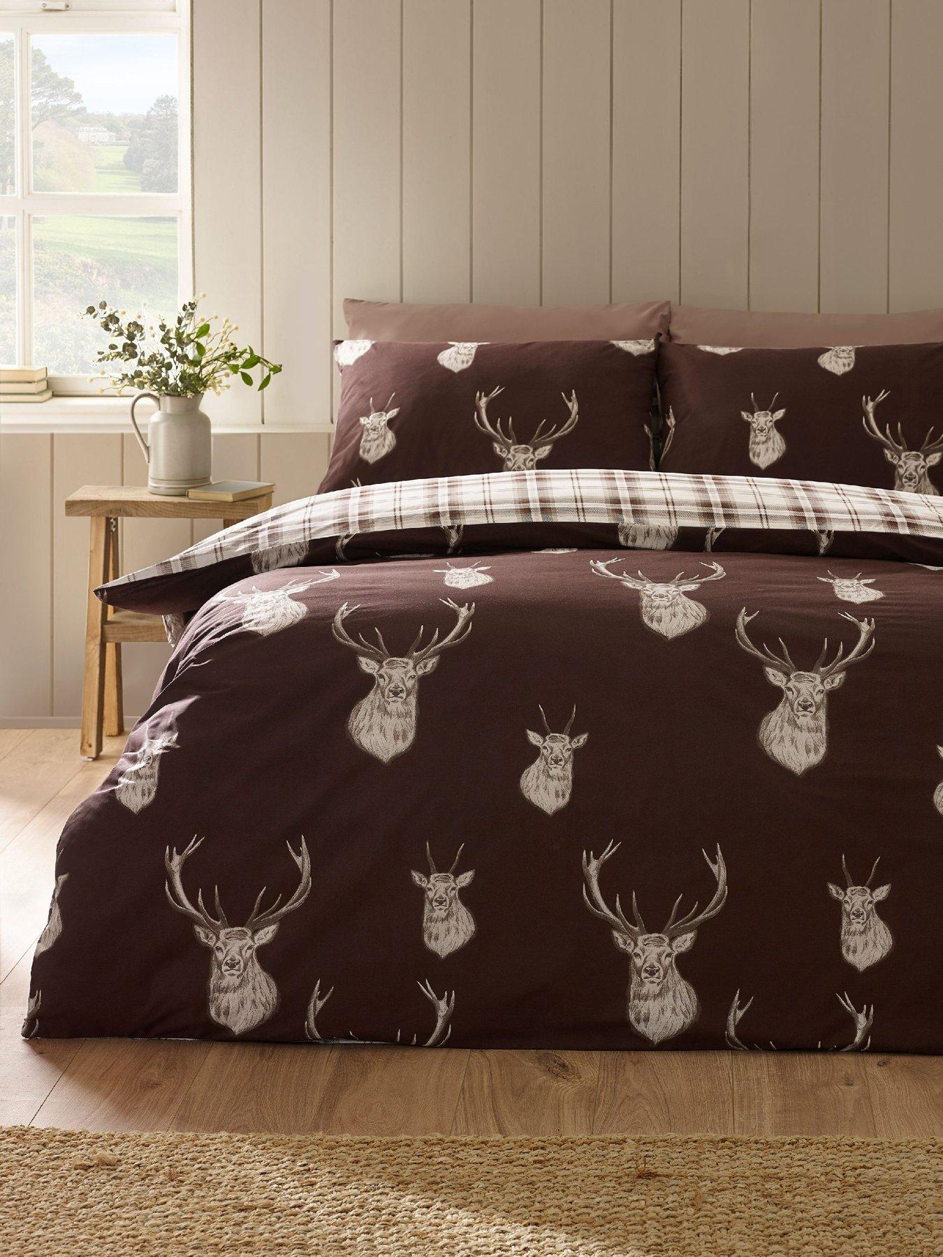 Catherine Lansfield Stag Check Double Duvet Cover Set Chocolate - Image 7