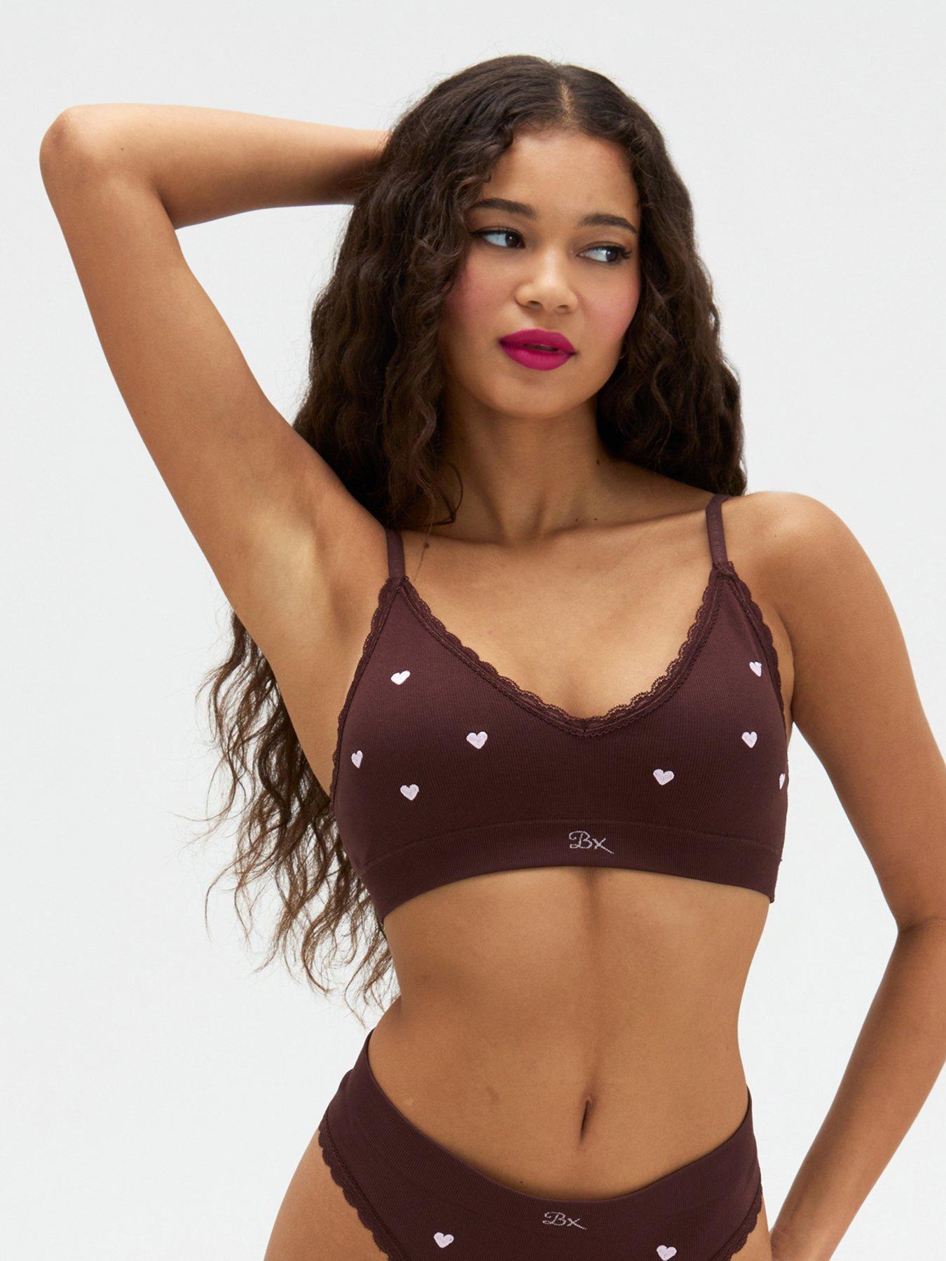 Boux Avenue Heart Embroidered Seamless Bralette - Chocolate