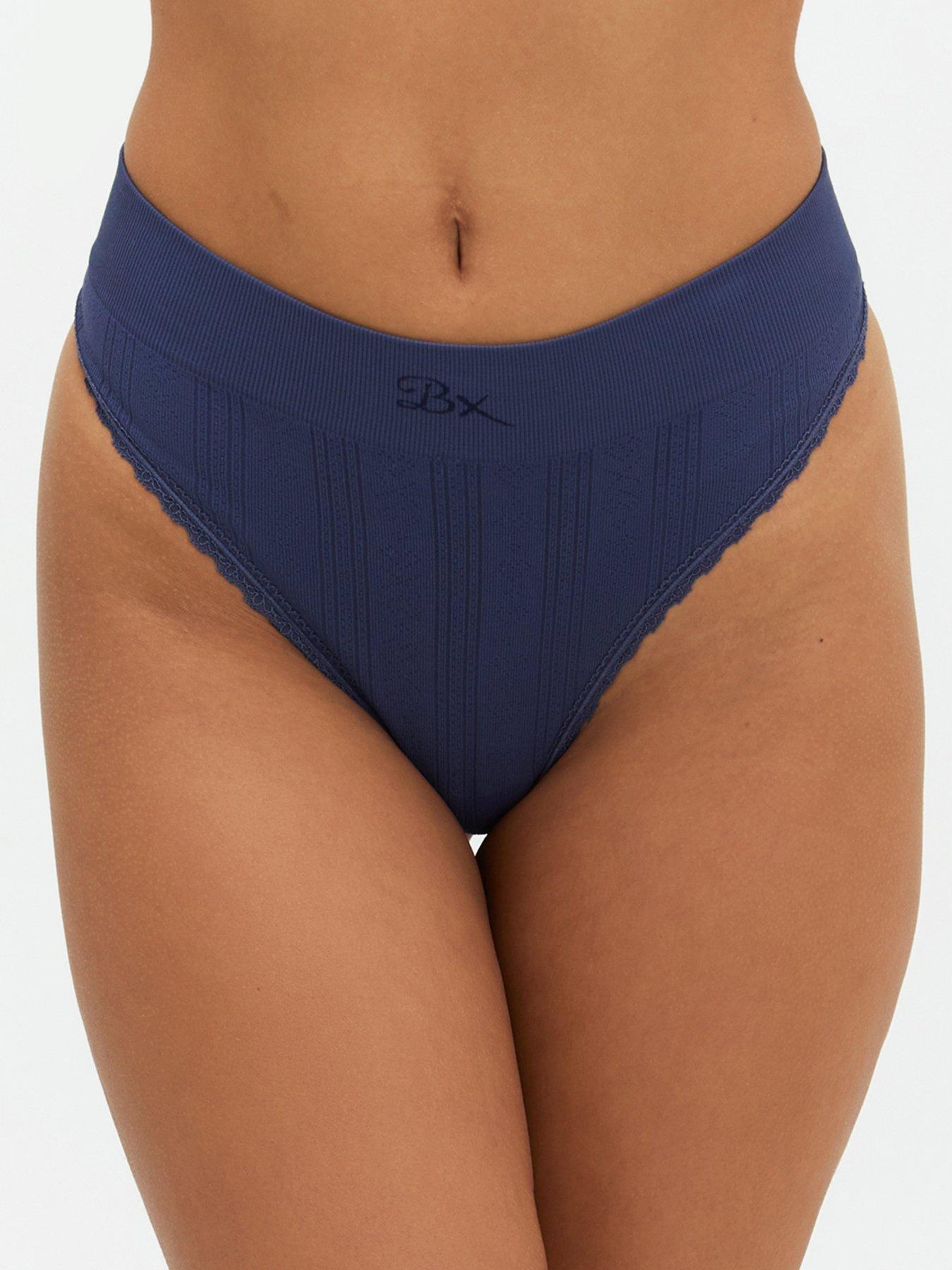 Image 1 of 5 of Boux Avenue Pointelle Seamless Thong - Navy
