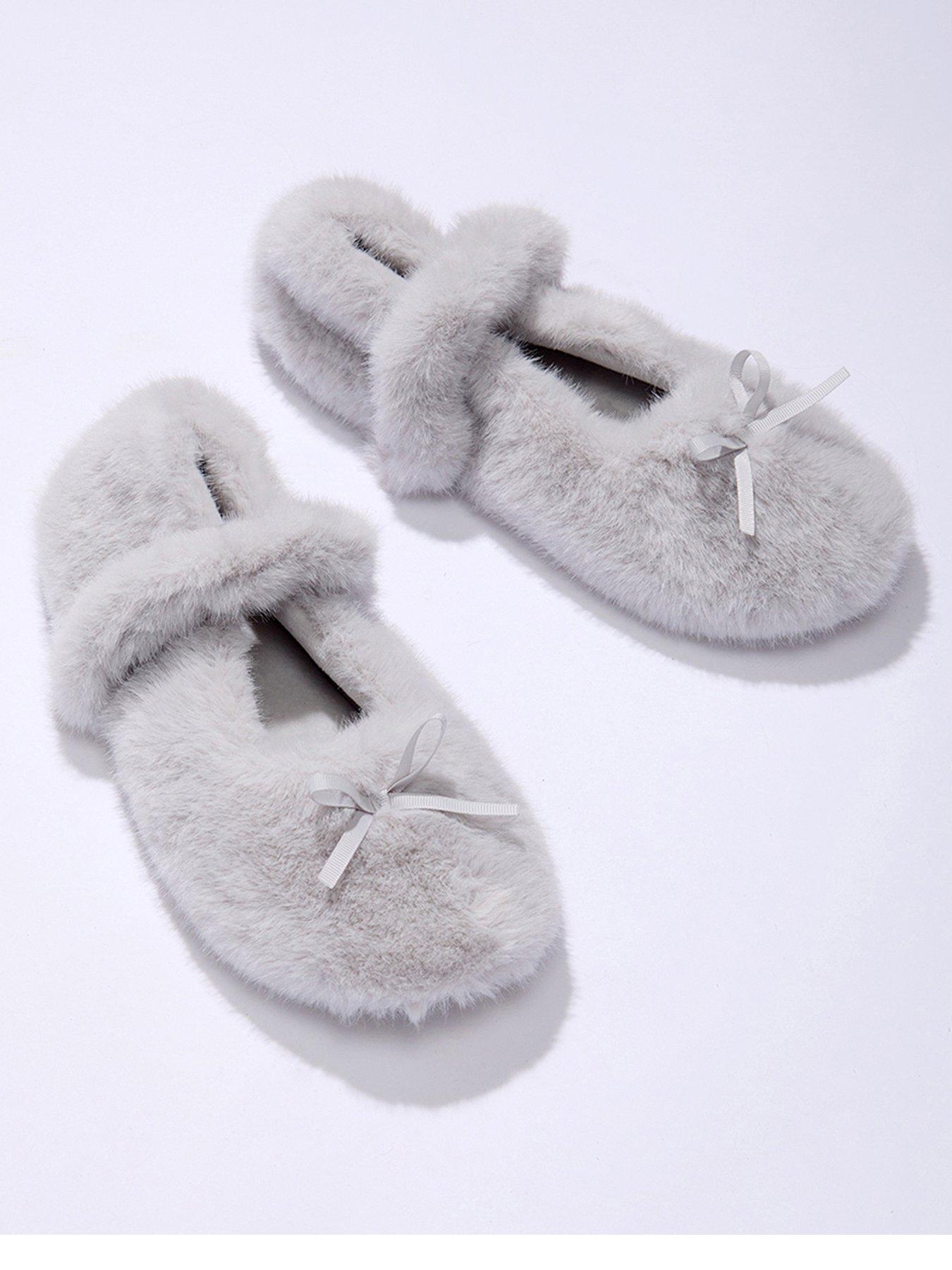 Image 1 of 5 of Boux Avenue Plush Ballet Pump Slippers - Grey