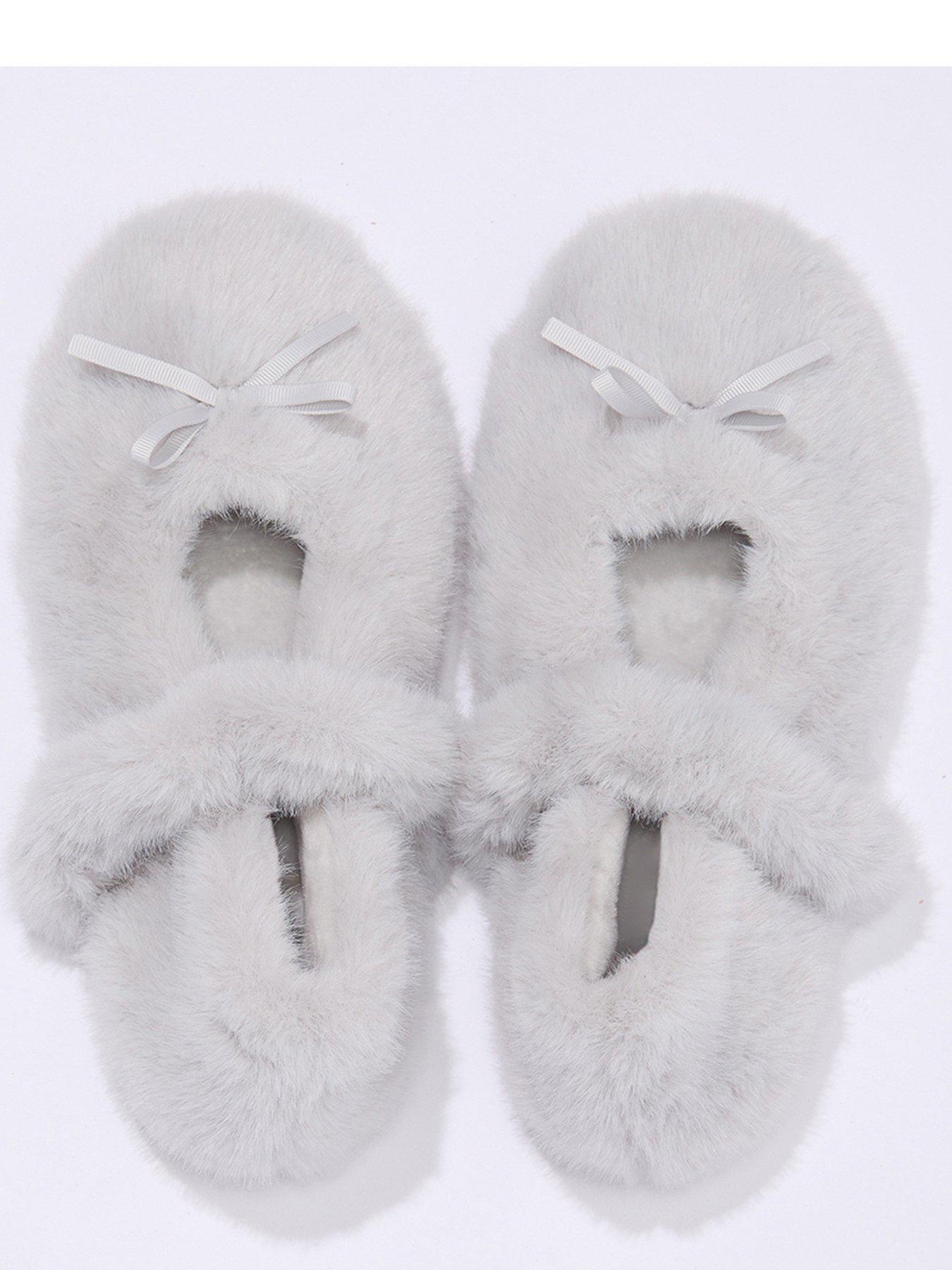 Image 3 of 5 of Boux Avenue Plush Ballet Pump Slippers - Grey