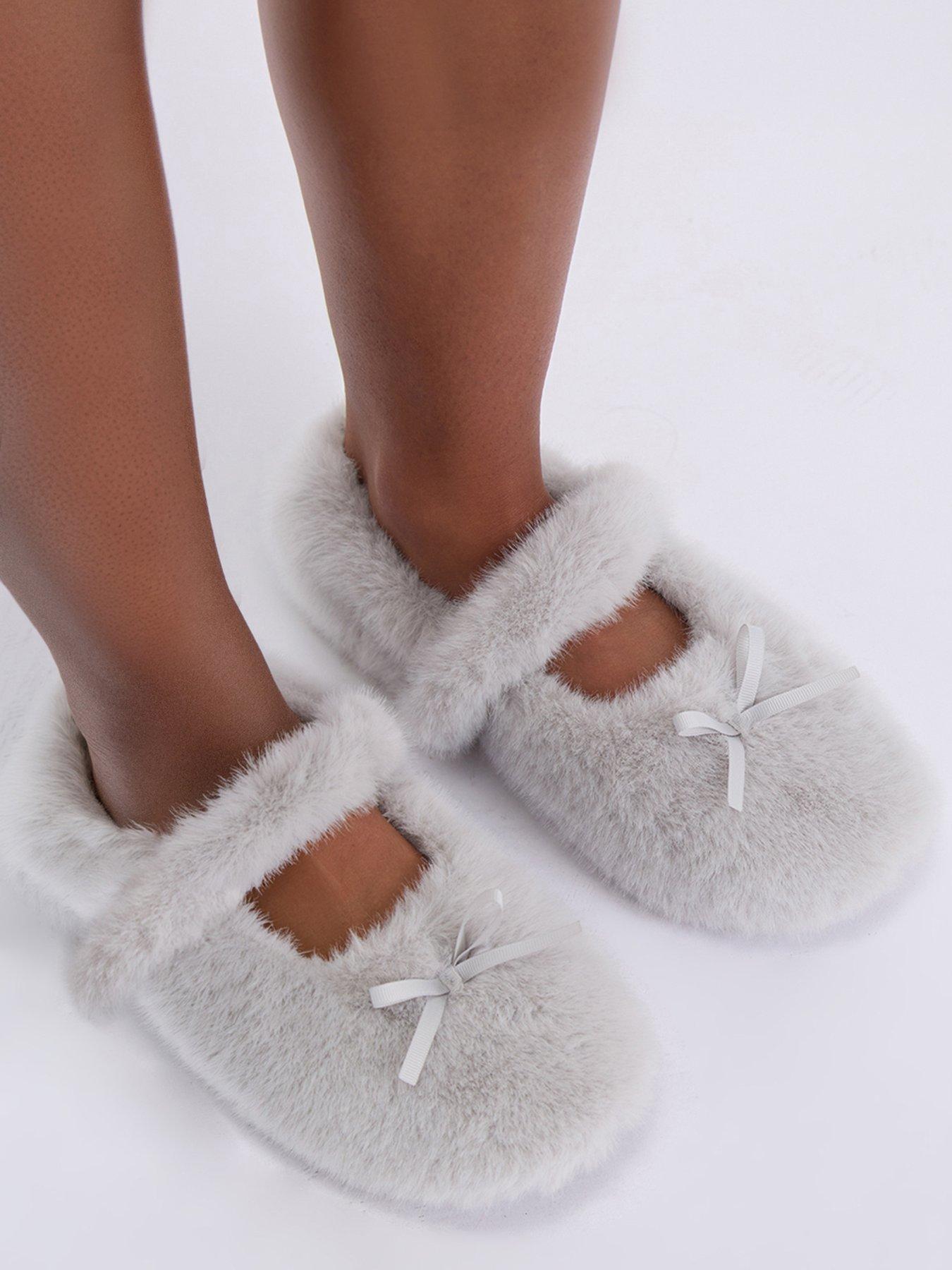 Image 4 of 5 of Boux Avenue Plush Ballet Pump Slippers - Grey