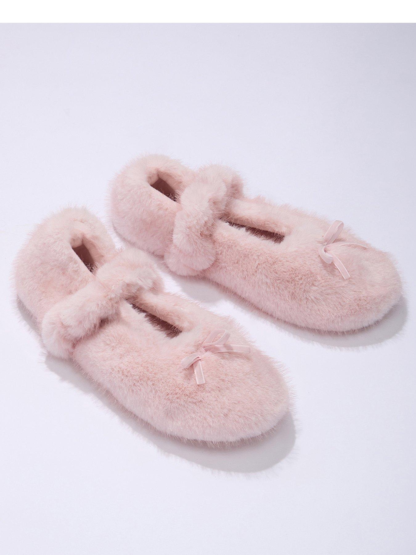 Boux Avenue Plush Ballet Pump Slippers - Powder Pink