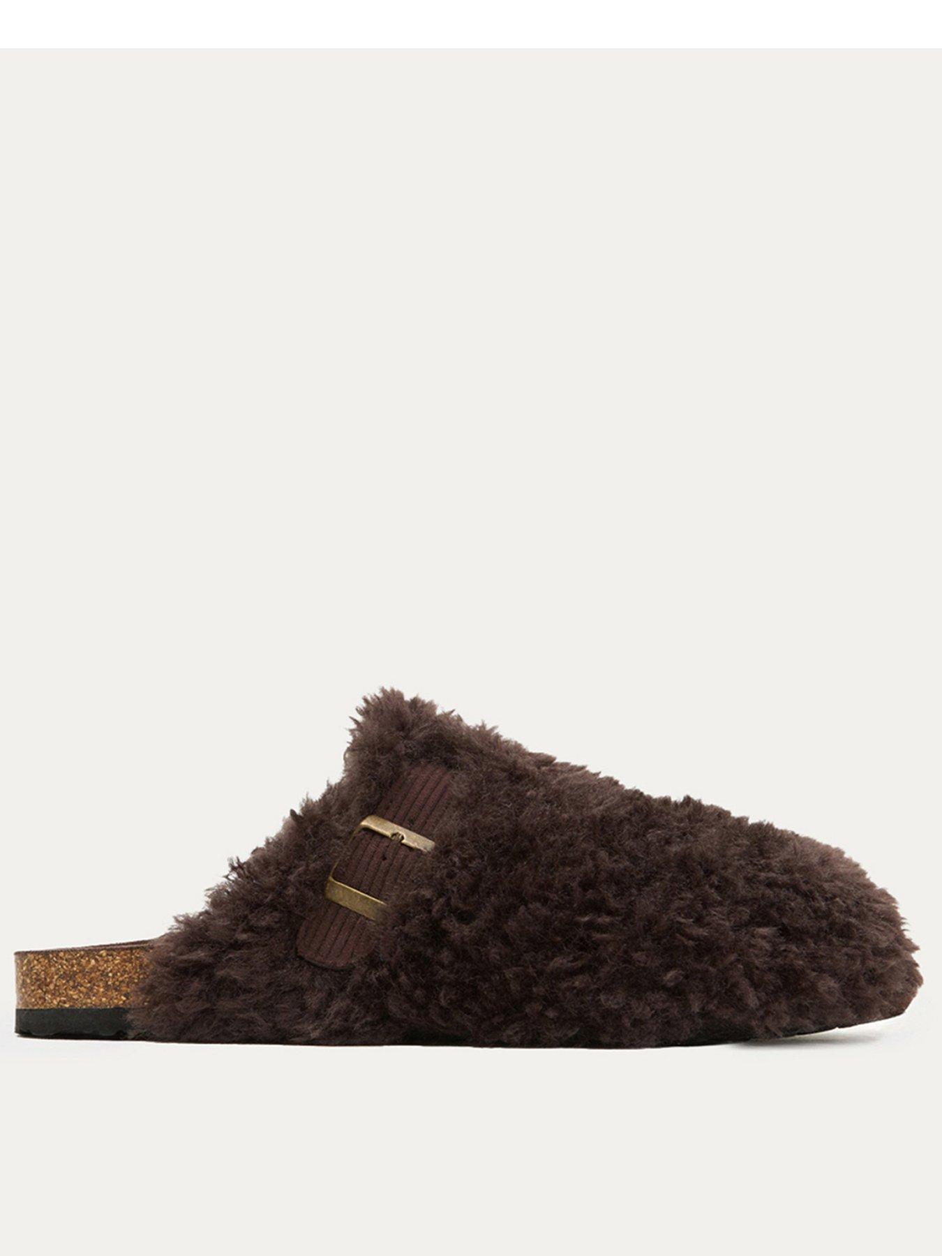 Boux Avenue Fluffy Borg Clog Mule Slippers - Stone