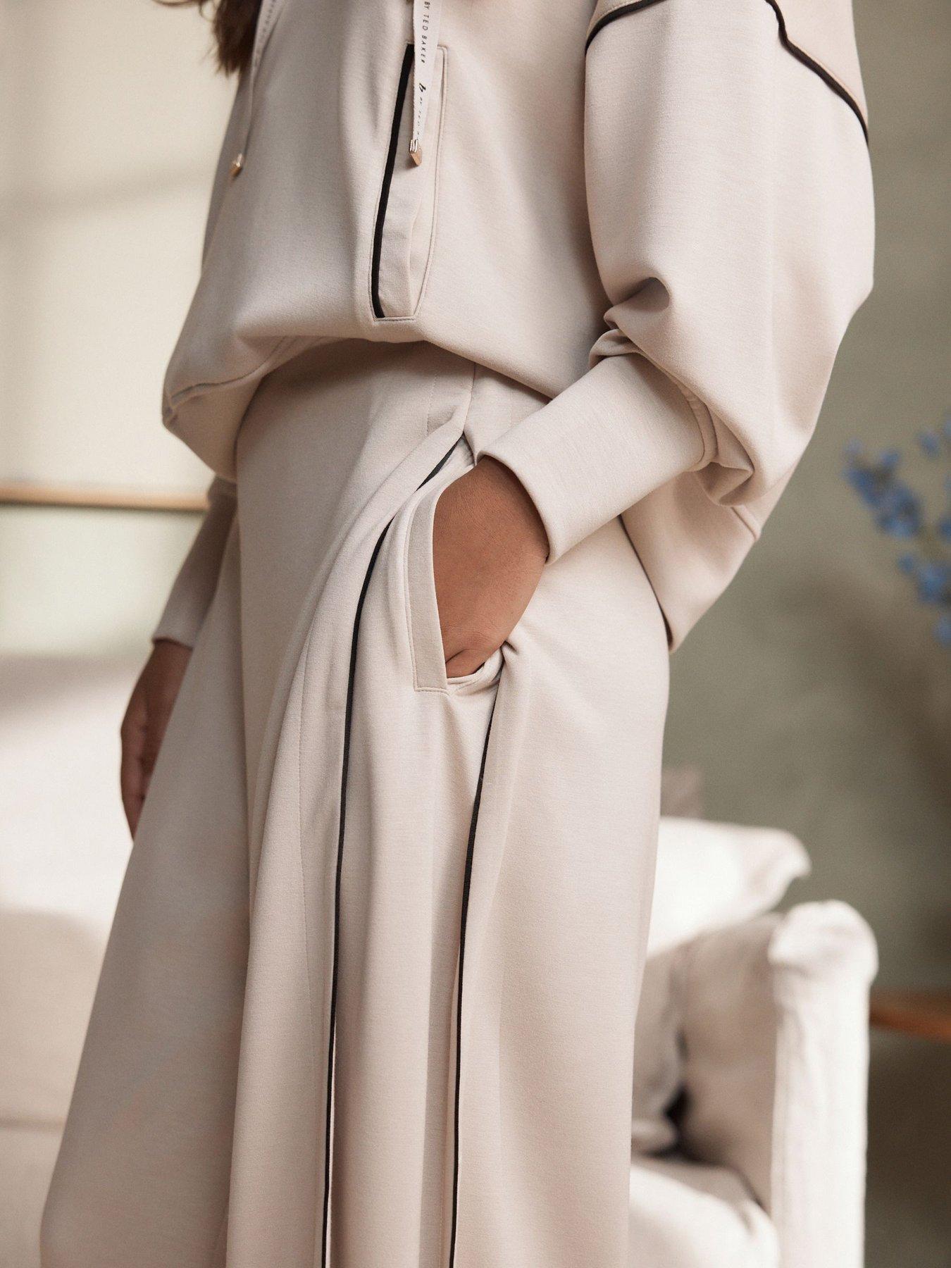 Image 4 of 4 of B By Ted Baker Viscose Lounge Wide Leg Trouser With Pipinh Detail