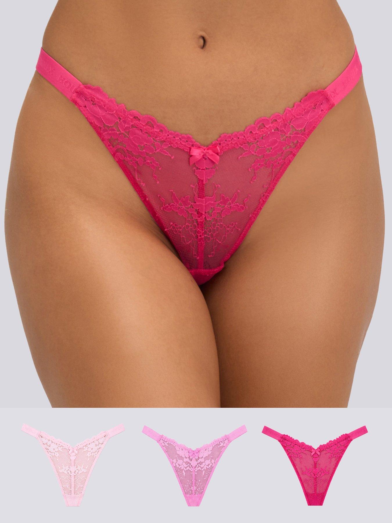Image 1 of 6 of Boux Avenue 3 Pack Fran lace Thongs - Pink Mix
