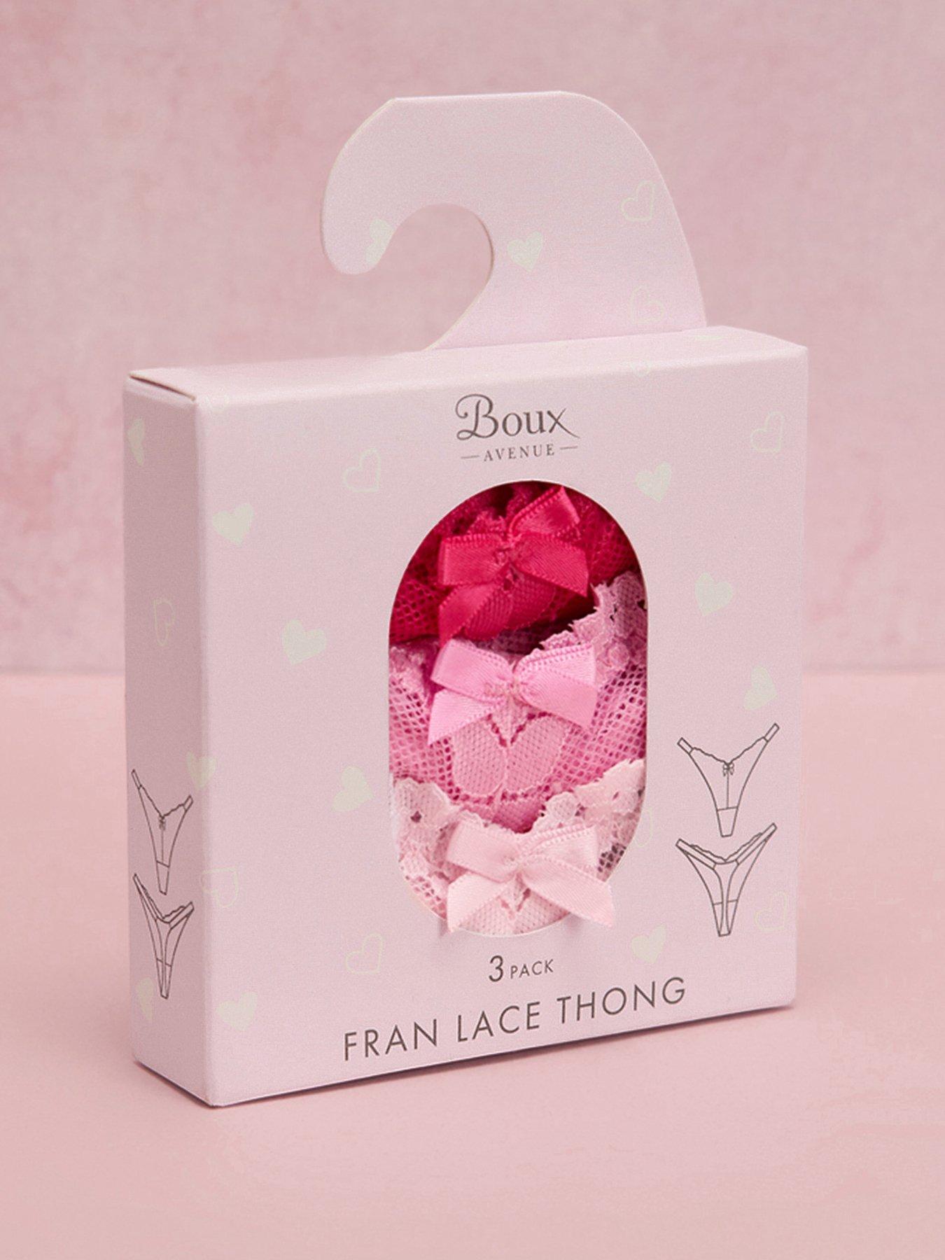Image 5 of 6 of Boux Avenue 3 Pack Fran lace Thongs - Pink Mix