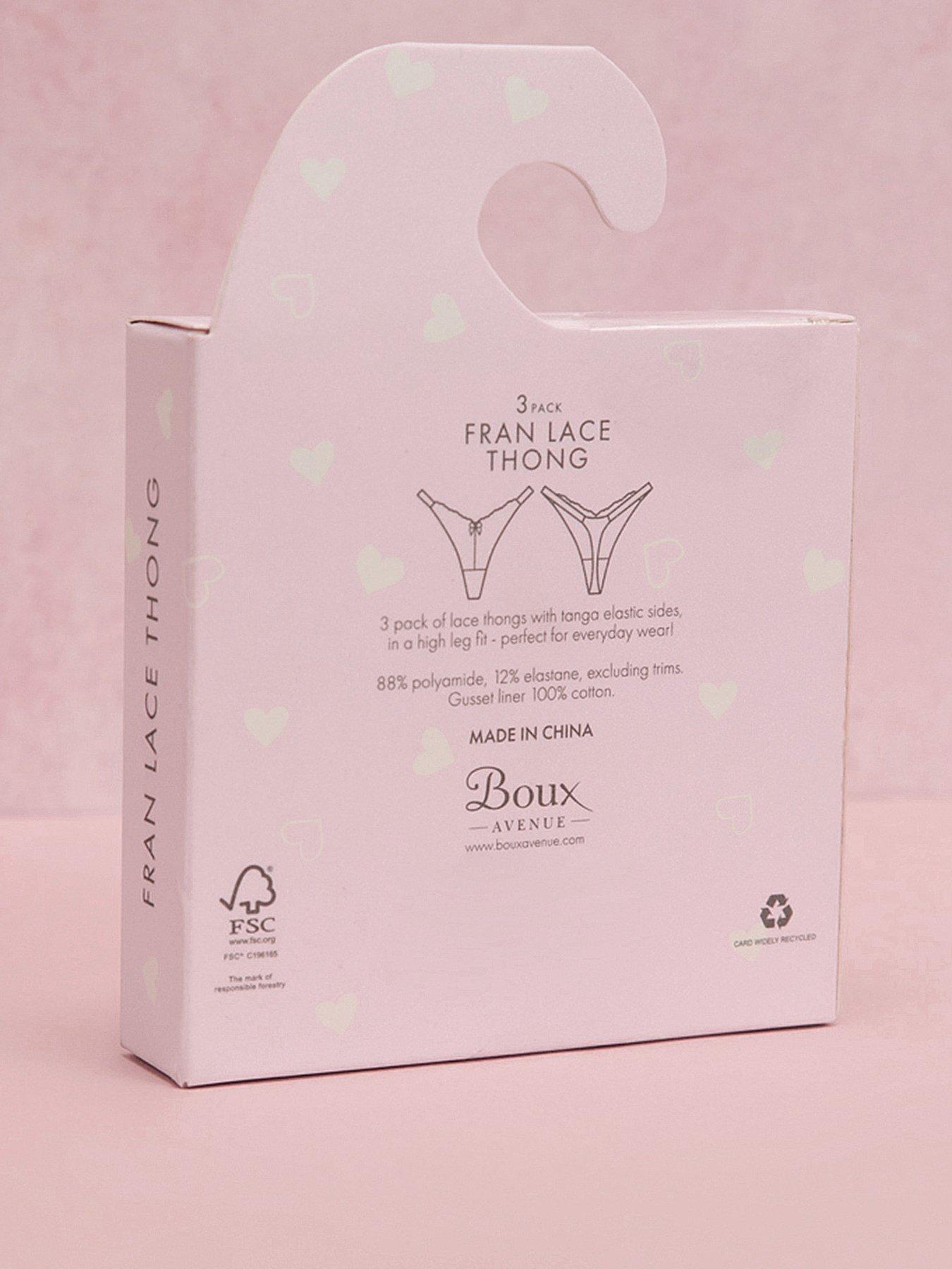 Image 6 of 6 of Boux Avenue 3 Pack Fran lace Thongs - Pink Mix