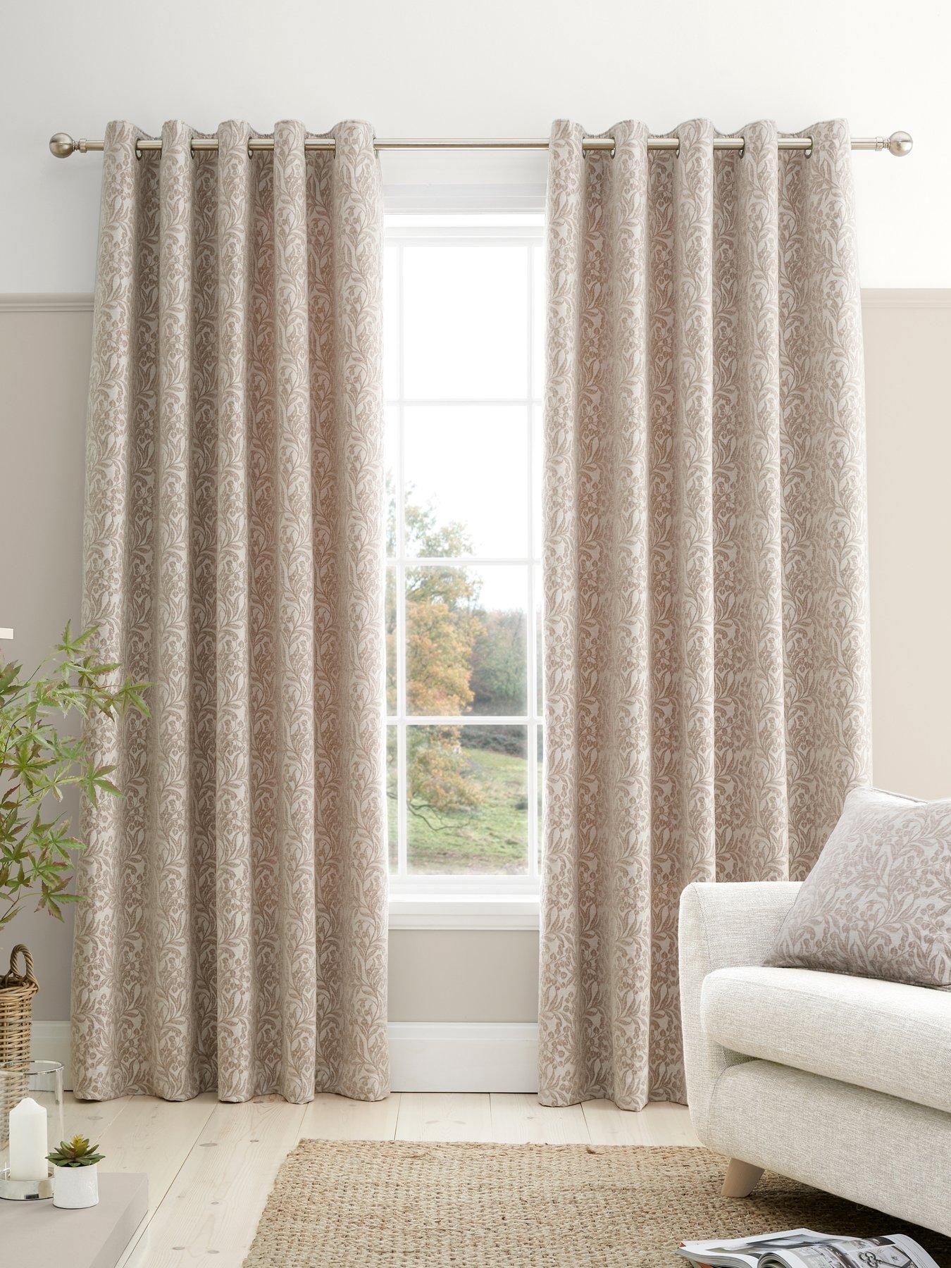 Rackhams Light Chenille Leaves Lined Eyelet Curtains Natural - 66 X 54 Inch - Natural - Image 4
