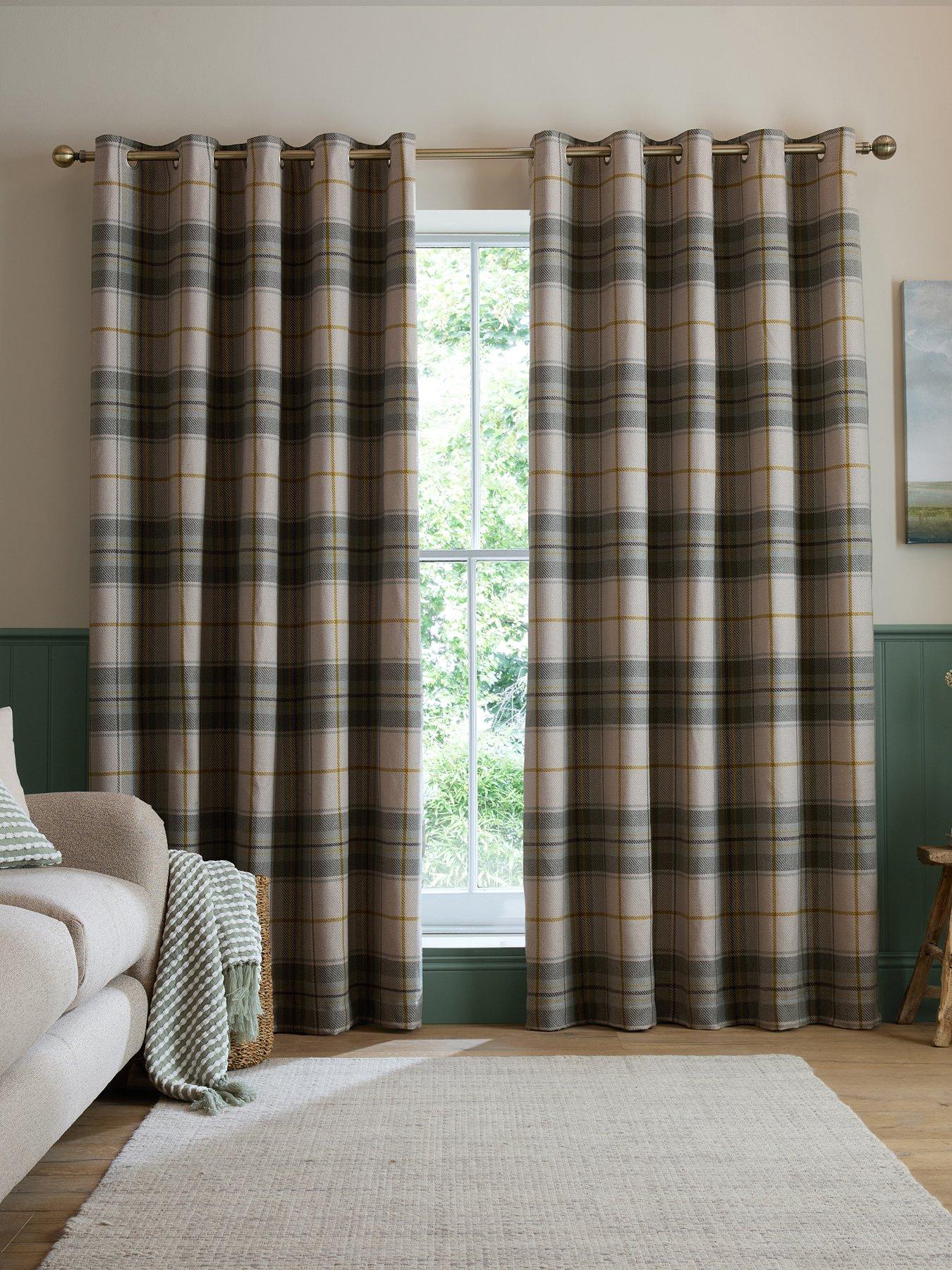 Catherine Lansfield 'Brushed Woven Glencoe Check' Thermal Eyelet Curtains in Green | Size: 229cm width x 229cm drop - Image 9