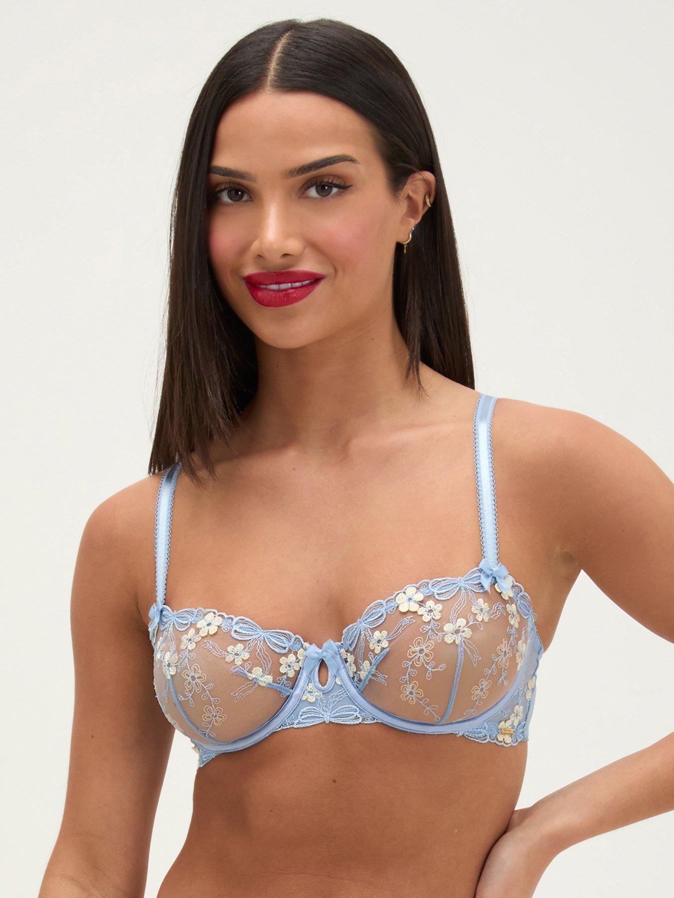 Boux Avenue Delilah Embroidered Floral Balconette Bra - Light Blue