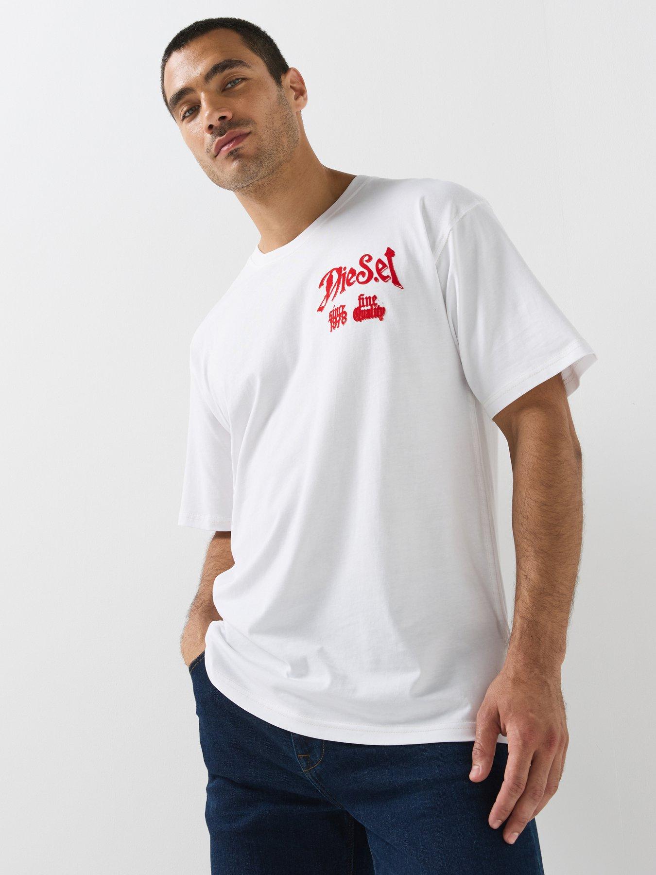 Diesel Mens Relaxed Fit Flock Graphic T-Shirt, White, Size M, Men