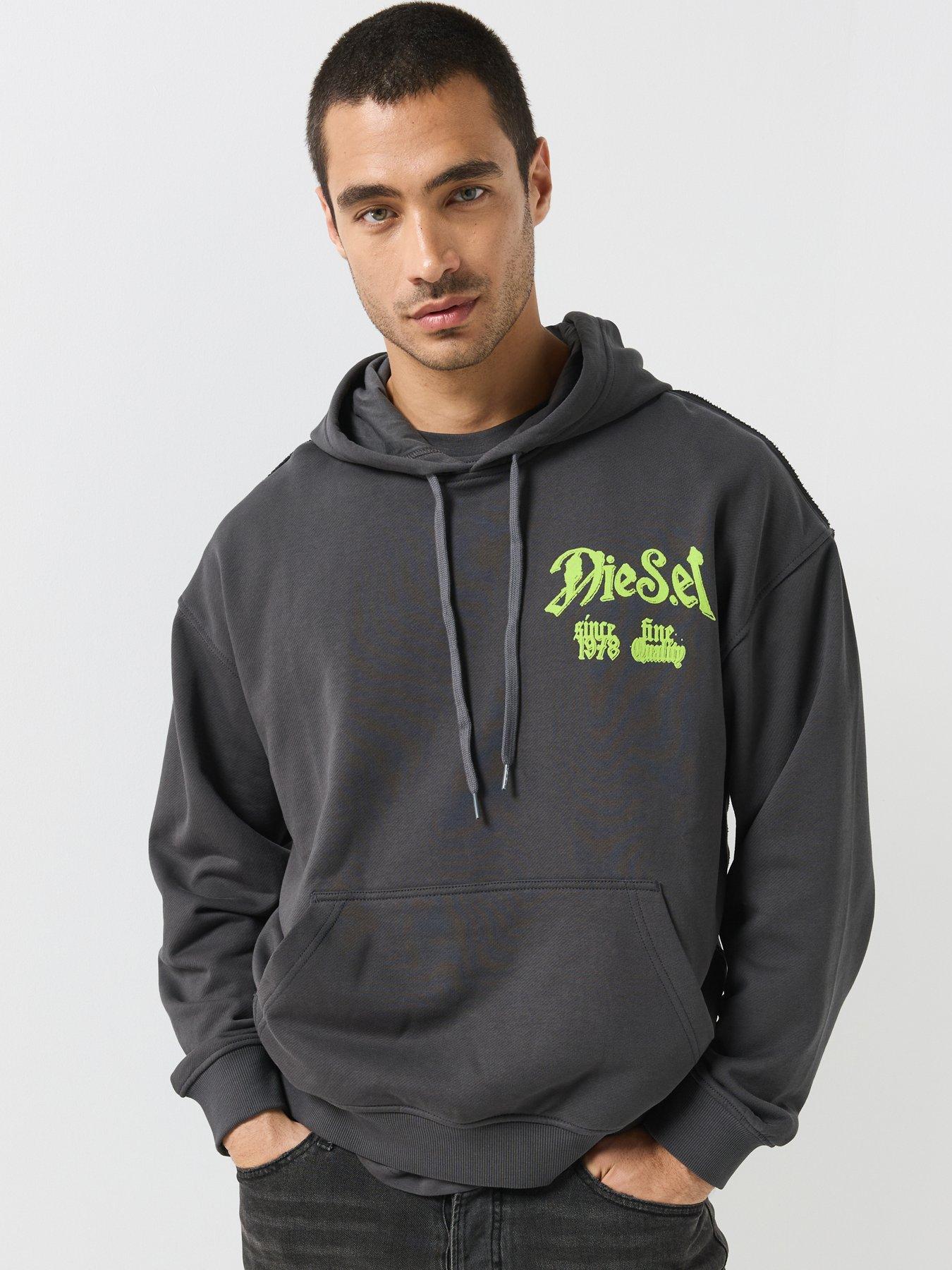 Diesel Mens Relaxed Fit Graphic Overhead Hoodie, Dark Grey, Size M, Men