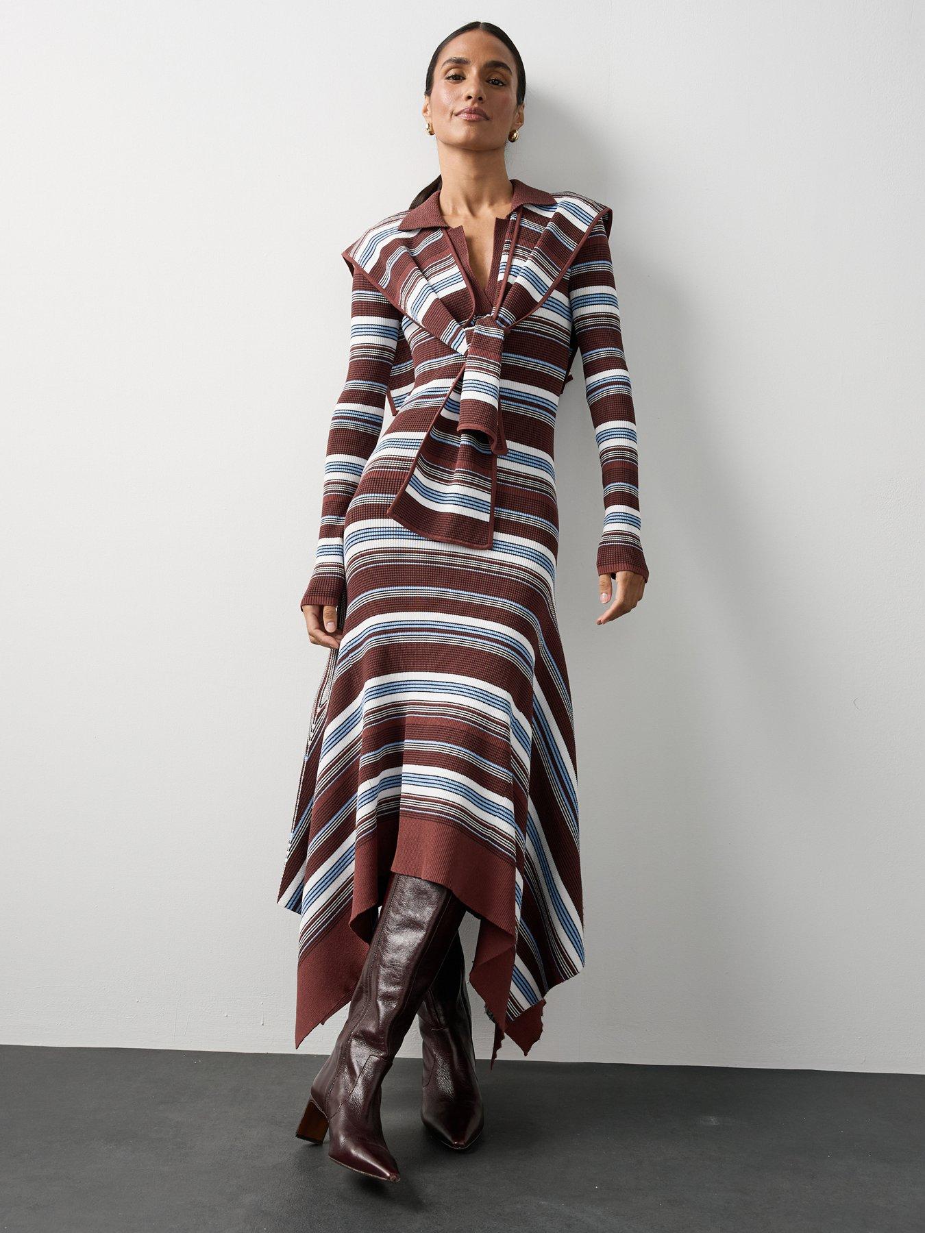 Michelle Keegan Knitted Stripe Hanky Hem Scarf Dress - Multi