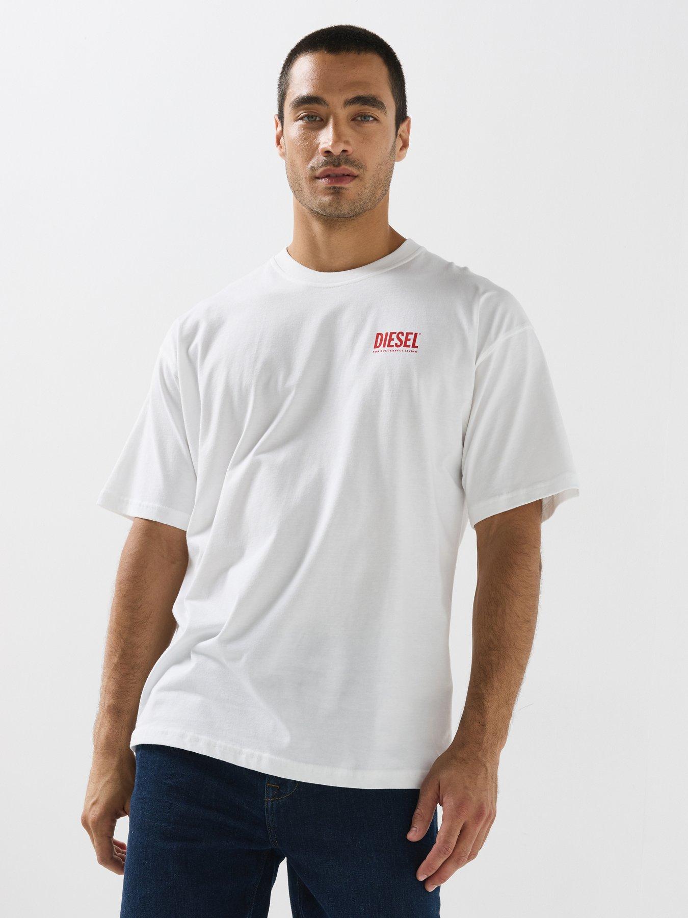 Image 1 of 5 of Diesel Mens Relaxed Fit Back Graphic T-Shirt - White