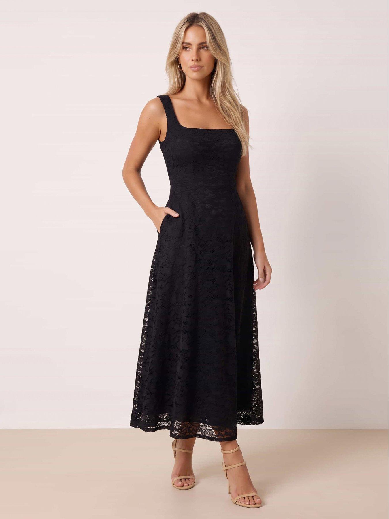 Image 2 of 5 of Style Cheat Womens Lace Square Neck Fit And Flare Dress - Black