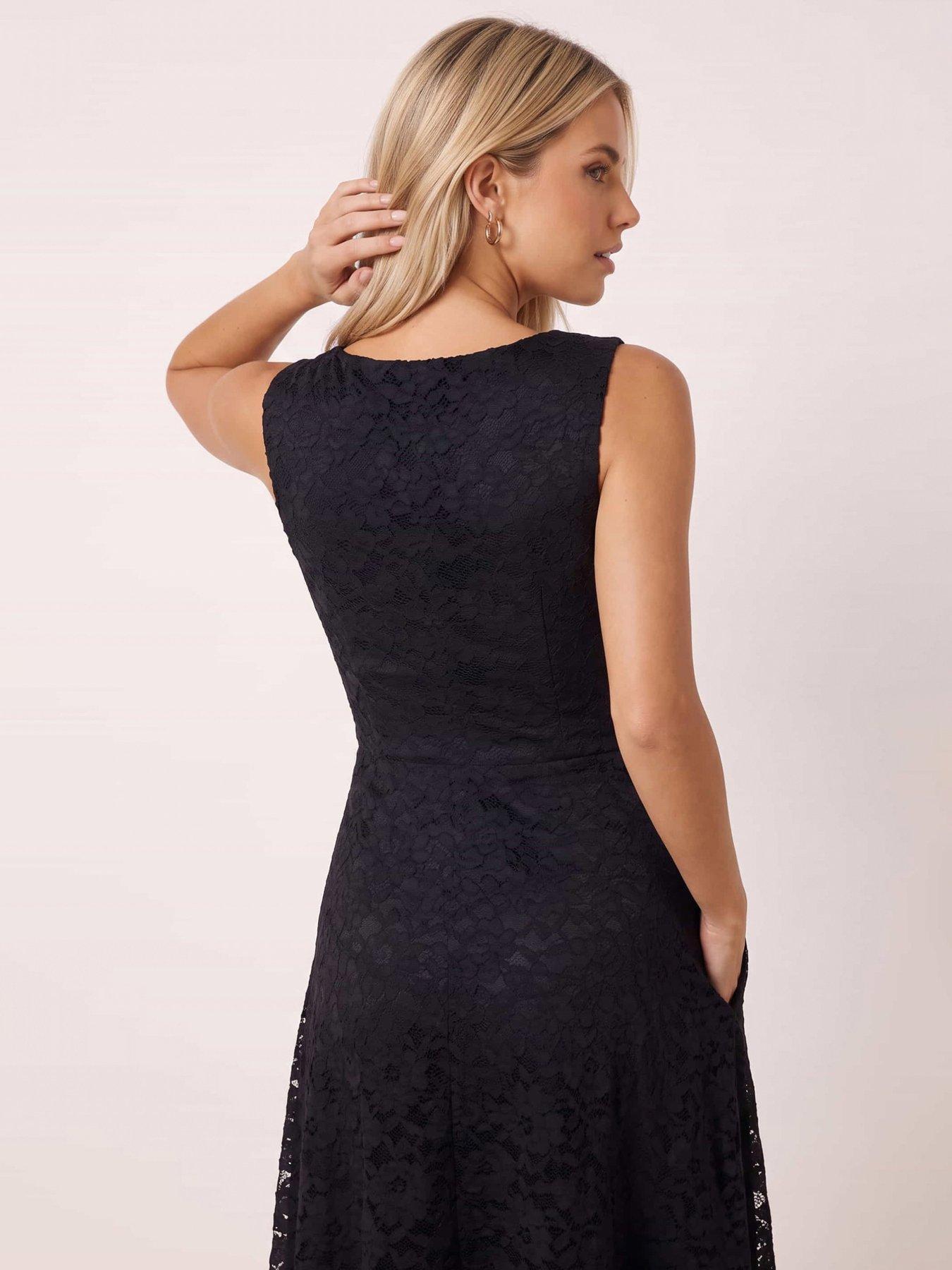 Image 5 of 5 of Style Cheat Womens Lace Square Neck Fit And Flare Dress - Black