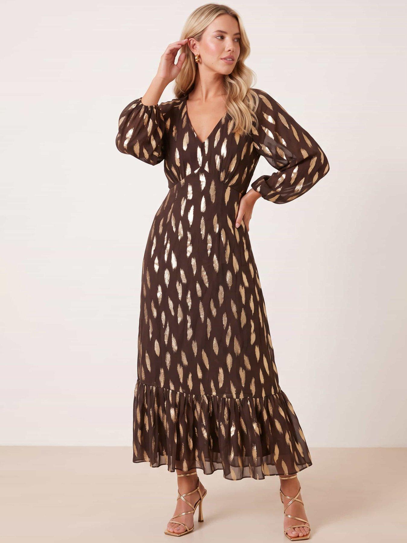 Image 2 of 4 of Style Cheat Lurex Tiered Dress - Brown