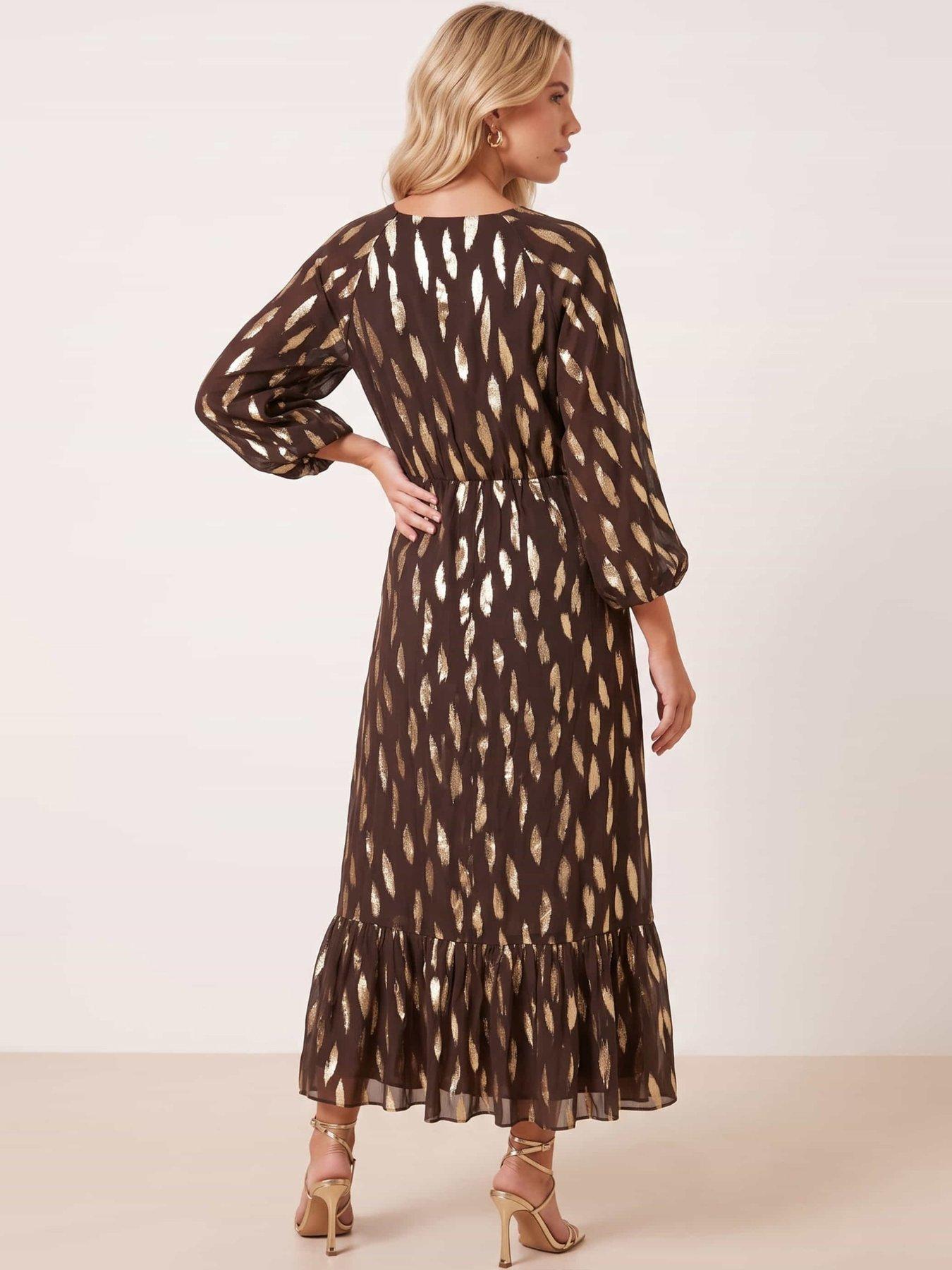 Image 3 of 4 of Style Cheat Lurex Tiered Dress - Brown