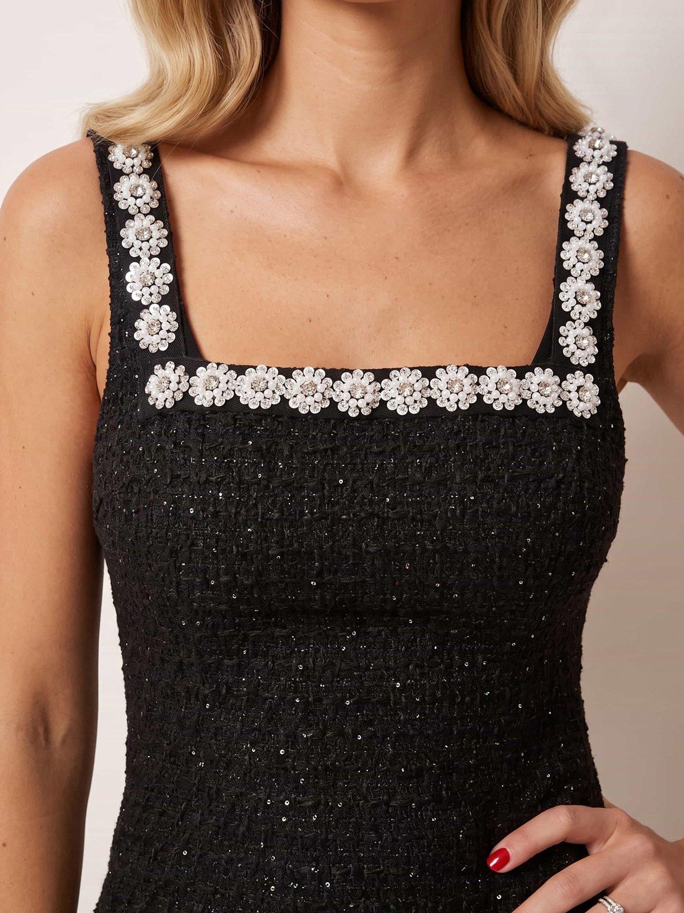 Image 7 of 7 of Style Cheat Womens Embellished Contrast Trim Mini Dress - Black