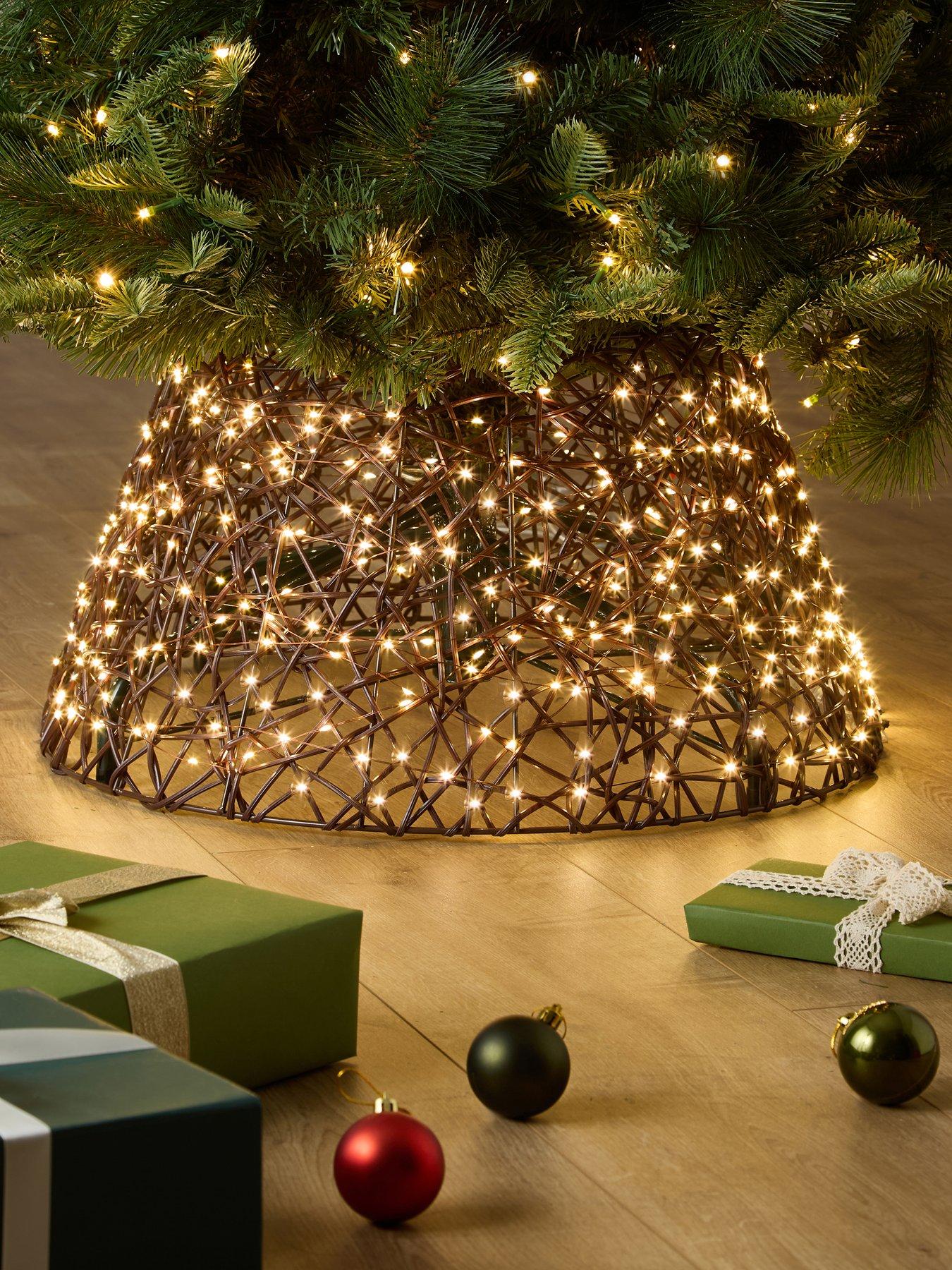 Festive Lit Brown Christmas Tree Skirt - 38cm X 58cm