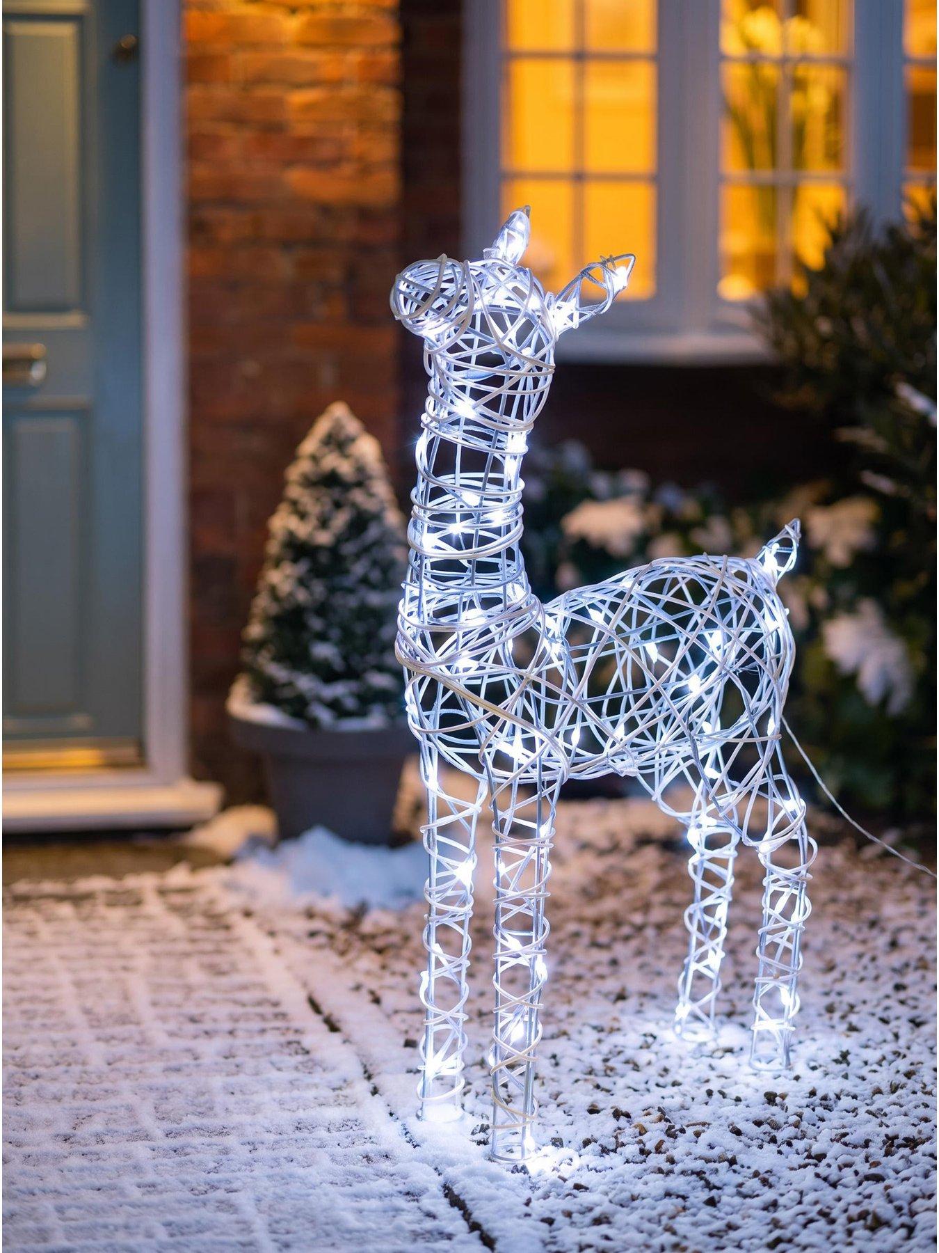 Festive Lit Faux Rattan Baby Reindeer Outdoor Christmas Decoration - White LEDs - 72cm