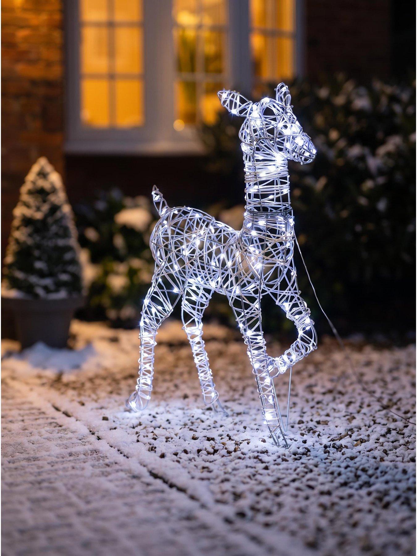 Festive Lit Faux Rattan Doe Outdoor Christmas Decoration - White LEDs - 87cm