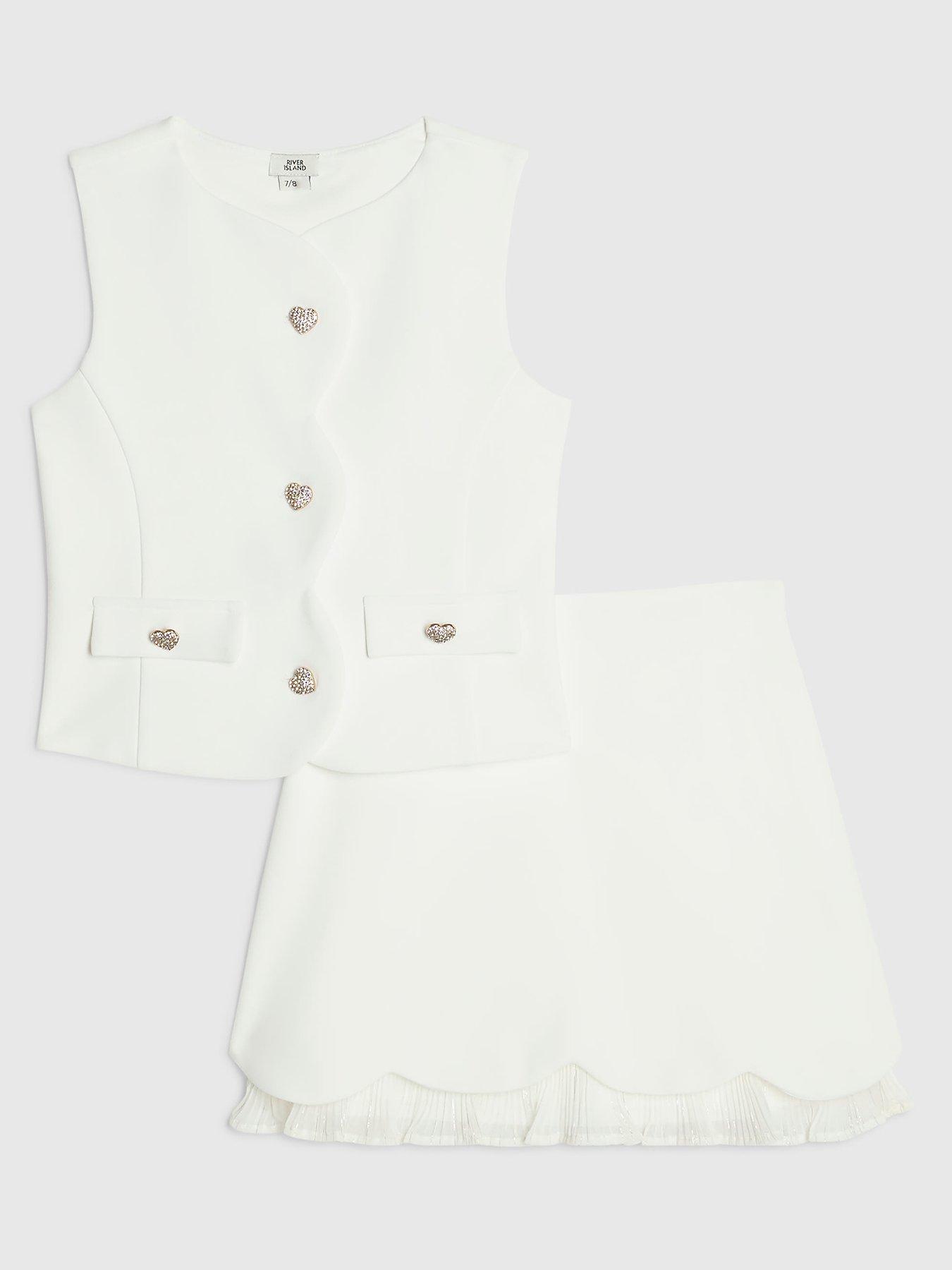 Image 1 of 5 of River Island Girls Premium Plisse Top Set - Cream