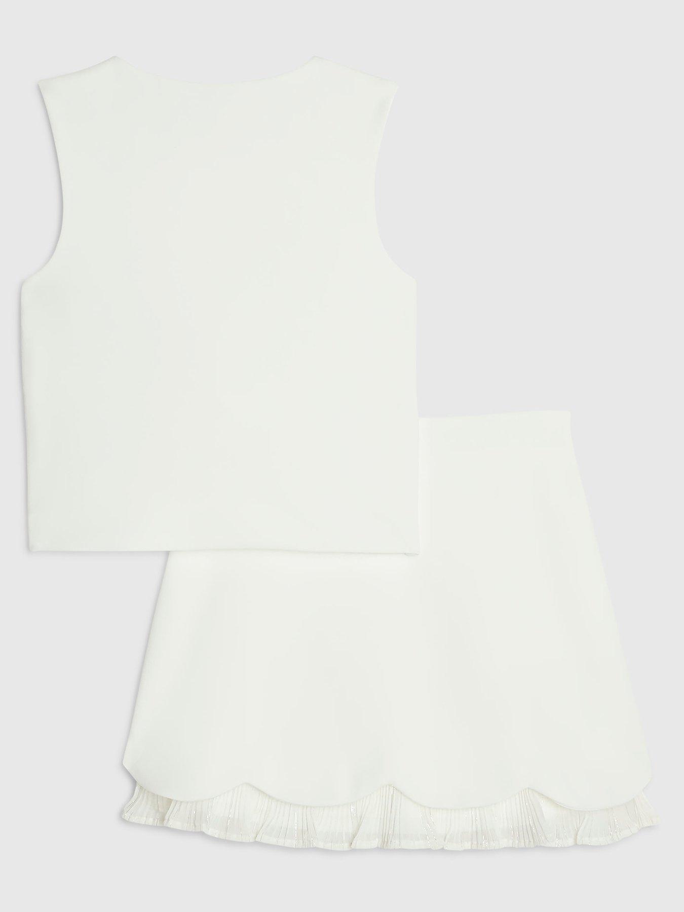 Image 2 of 5 of River Island Girls Premium Plisse Top Set - Cream