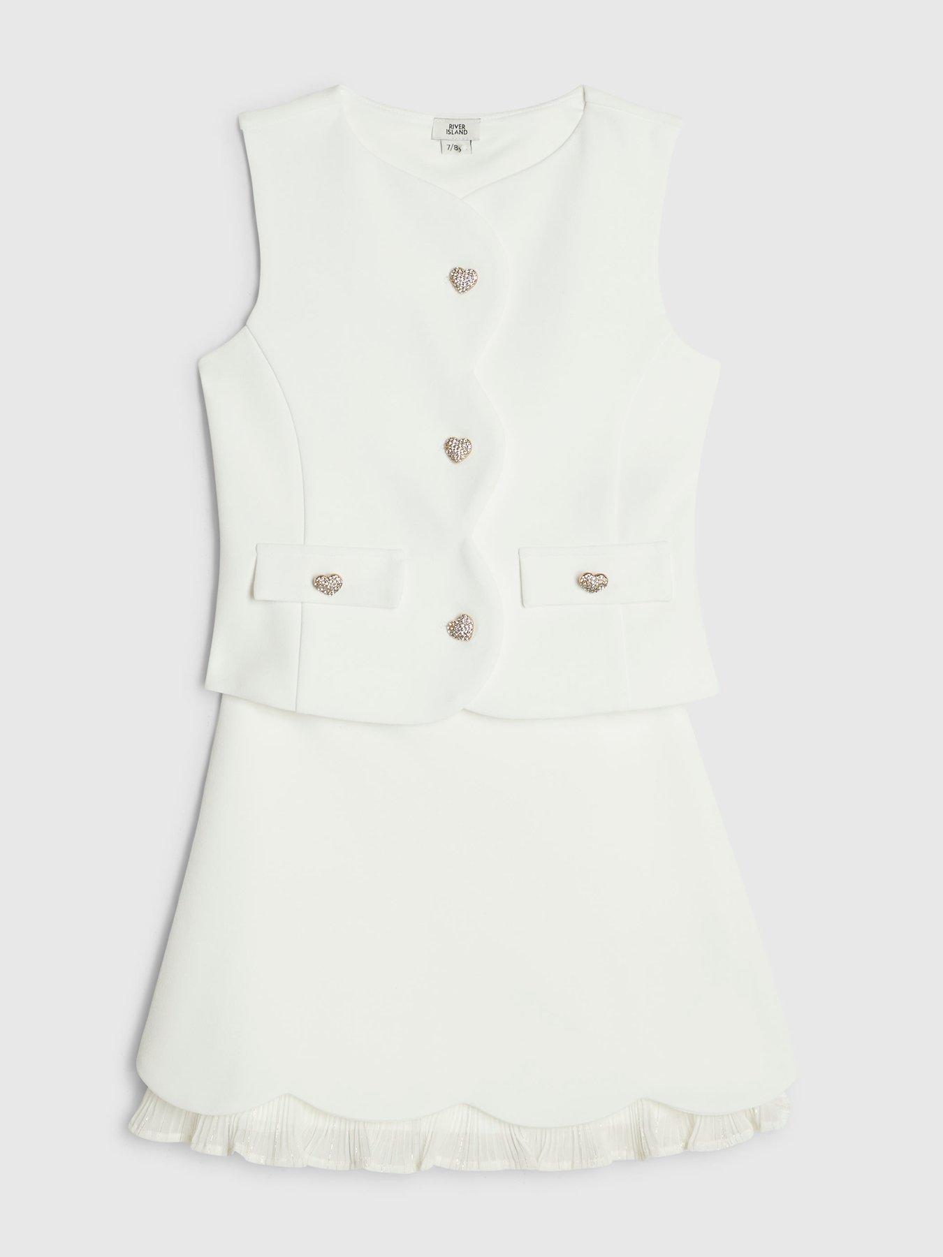 Image 3 of 5 of River Island Girls Premium Plisse Top Set - Cream