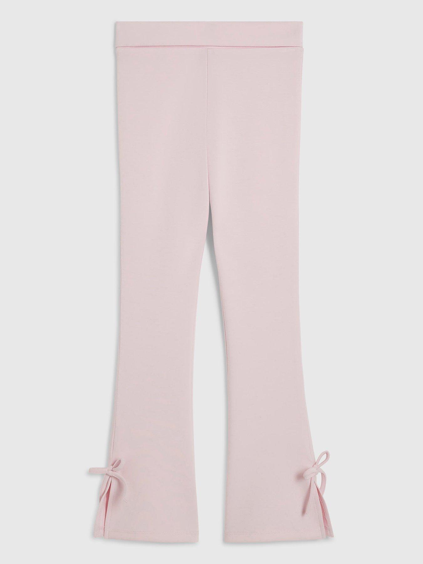 Image 1 of 4 of River Island Girls Fold Over Bow Hem Flare Trousers - Pink